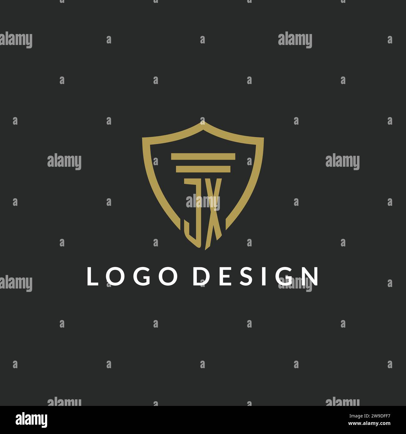 JX initial monogram logo with pillar and shield style design ideas Stock Vector