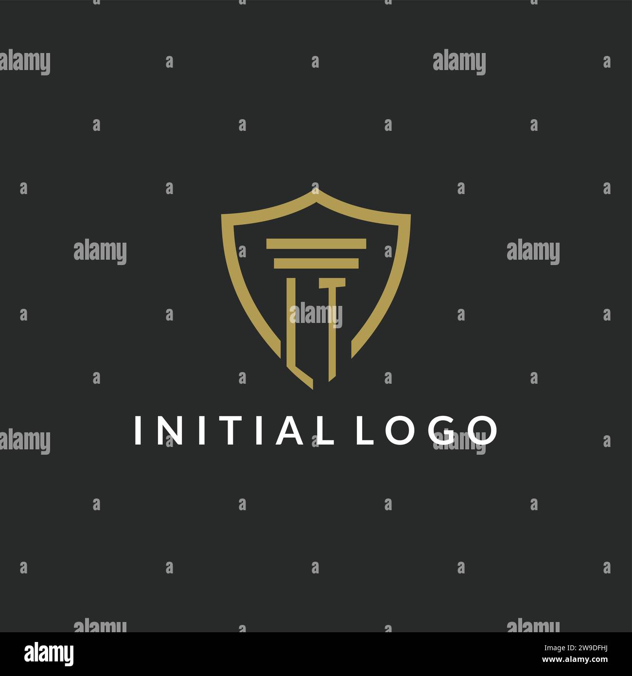 LT initial monogram logo with pillar and shield style design ideas Stock Vector