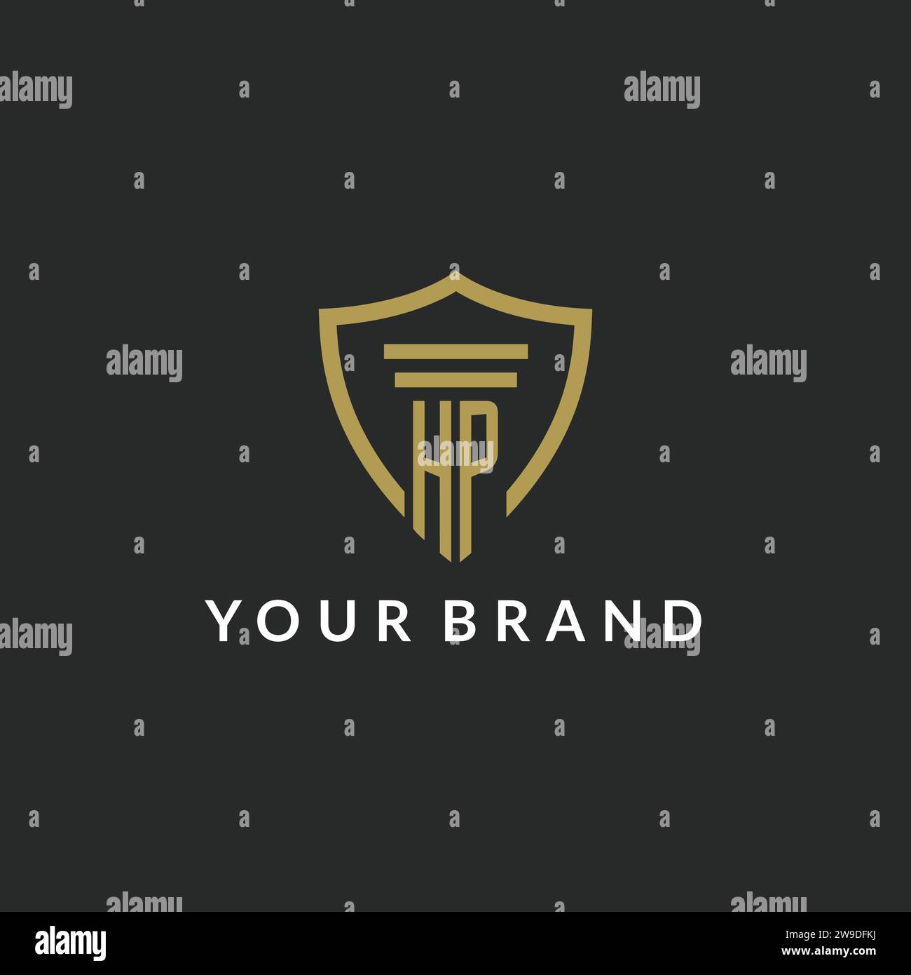 HP initial monogram logo with pillar and shield style design ideas Stock Vector