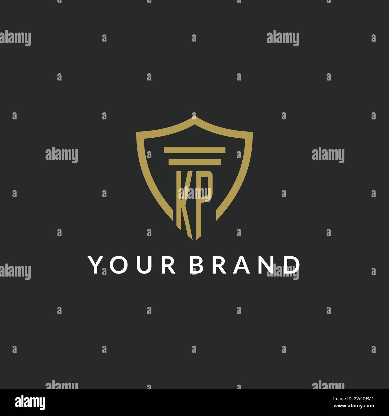 KP initial monogram logo with pillar and shield style design ideas Stock Vector