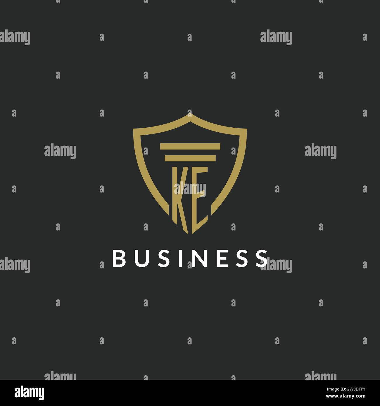 KE initial monogram logo with pillar and shield style design ideas Stock Vector
