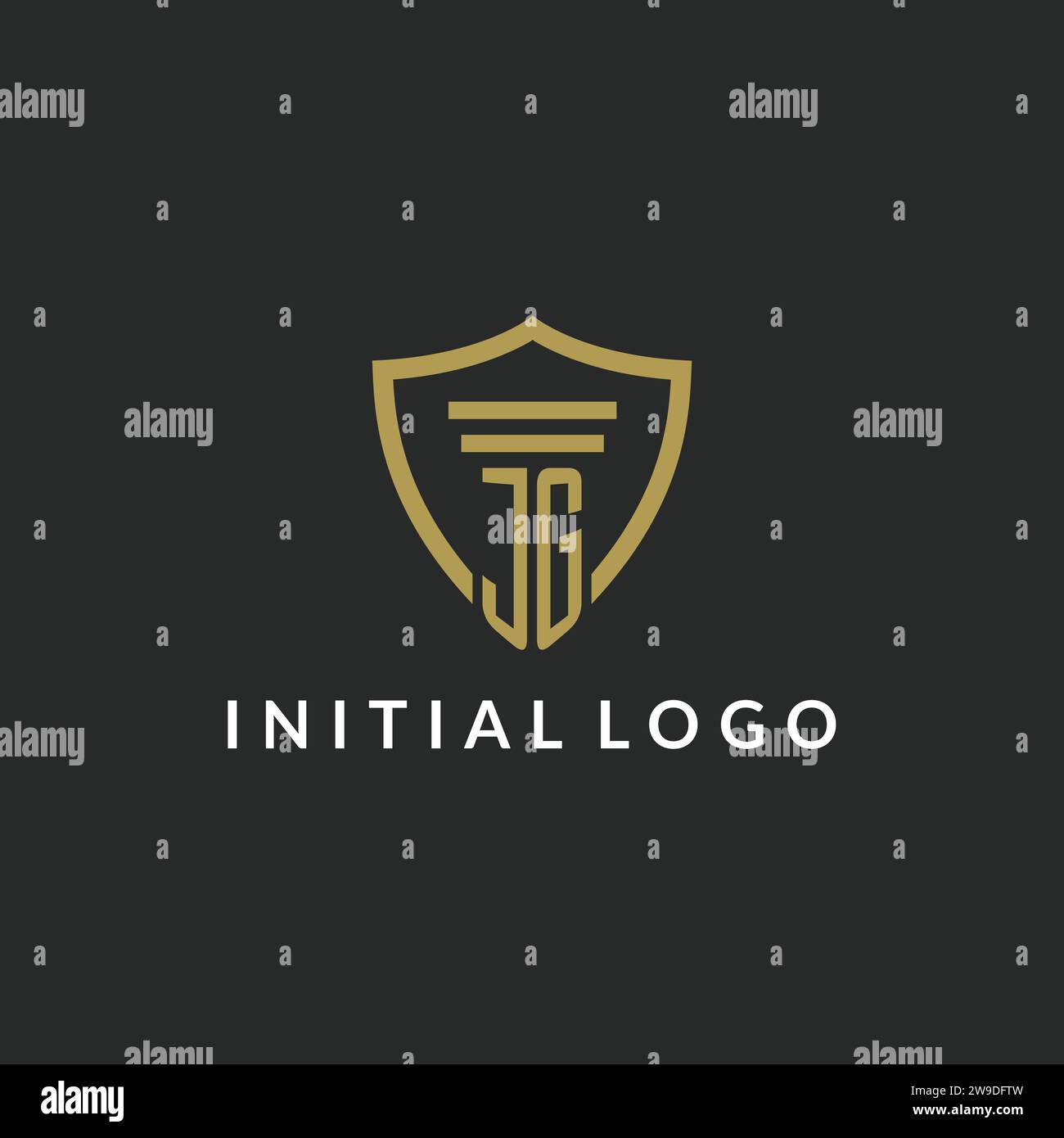JG initial monogram logo with pillar and shield style design ideas Stock Vector