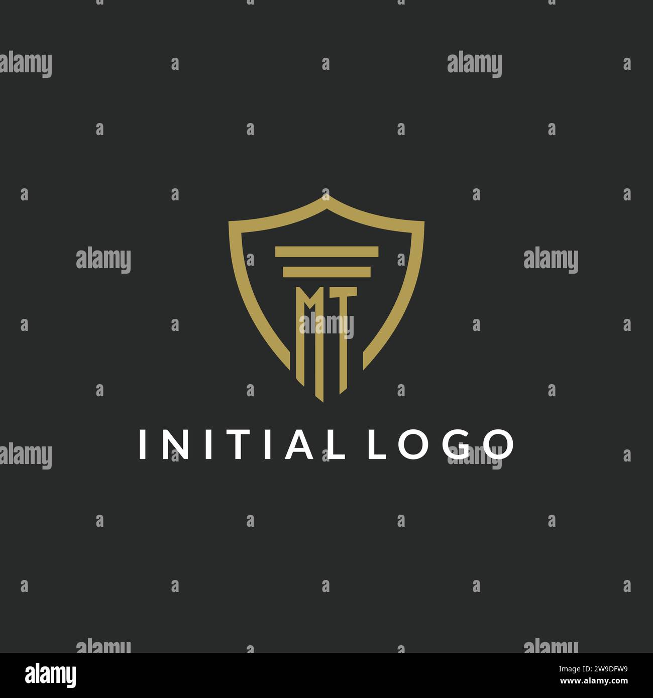 MT initial monogram logo with pillar and shield style design ideas Stock Vector