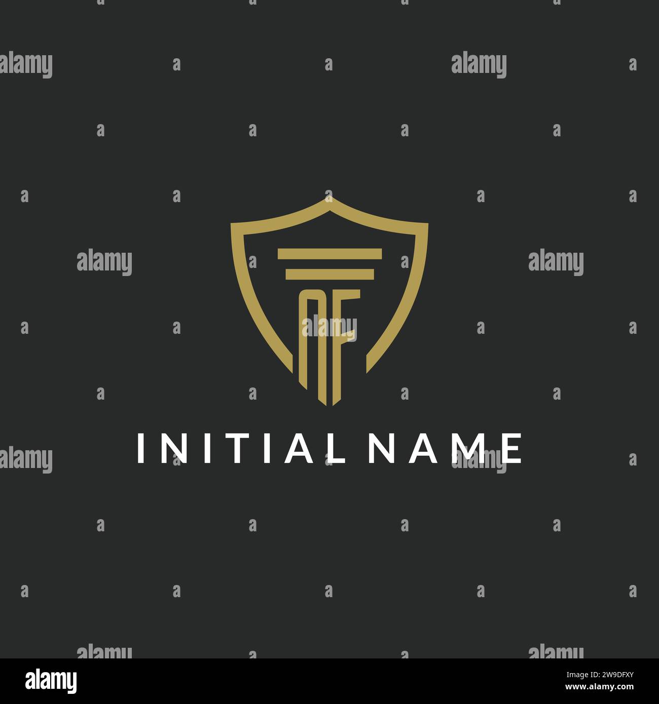 NF initial monogram logo with pillar and shield style design ideas Stock Vector