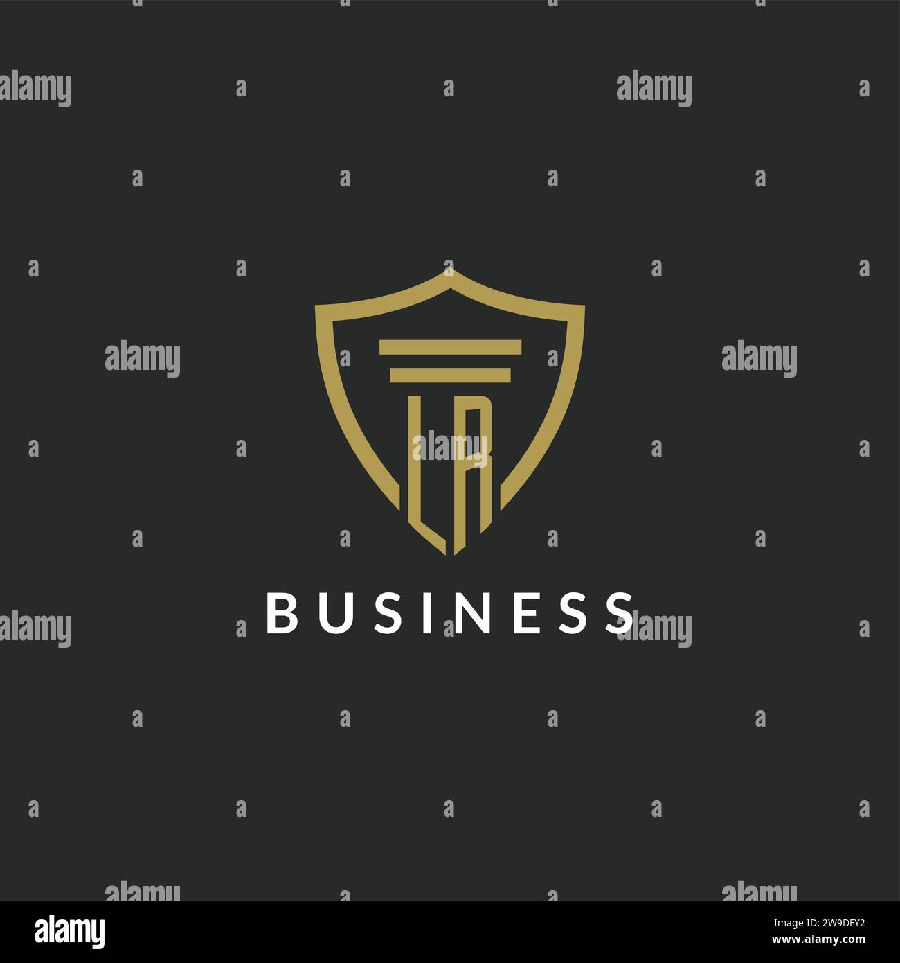 LR initial monogram logo with pillar and shield style design ideas Stock Vector
