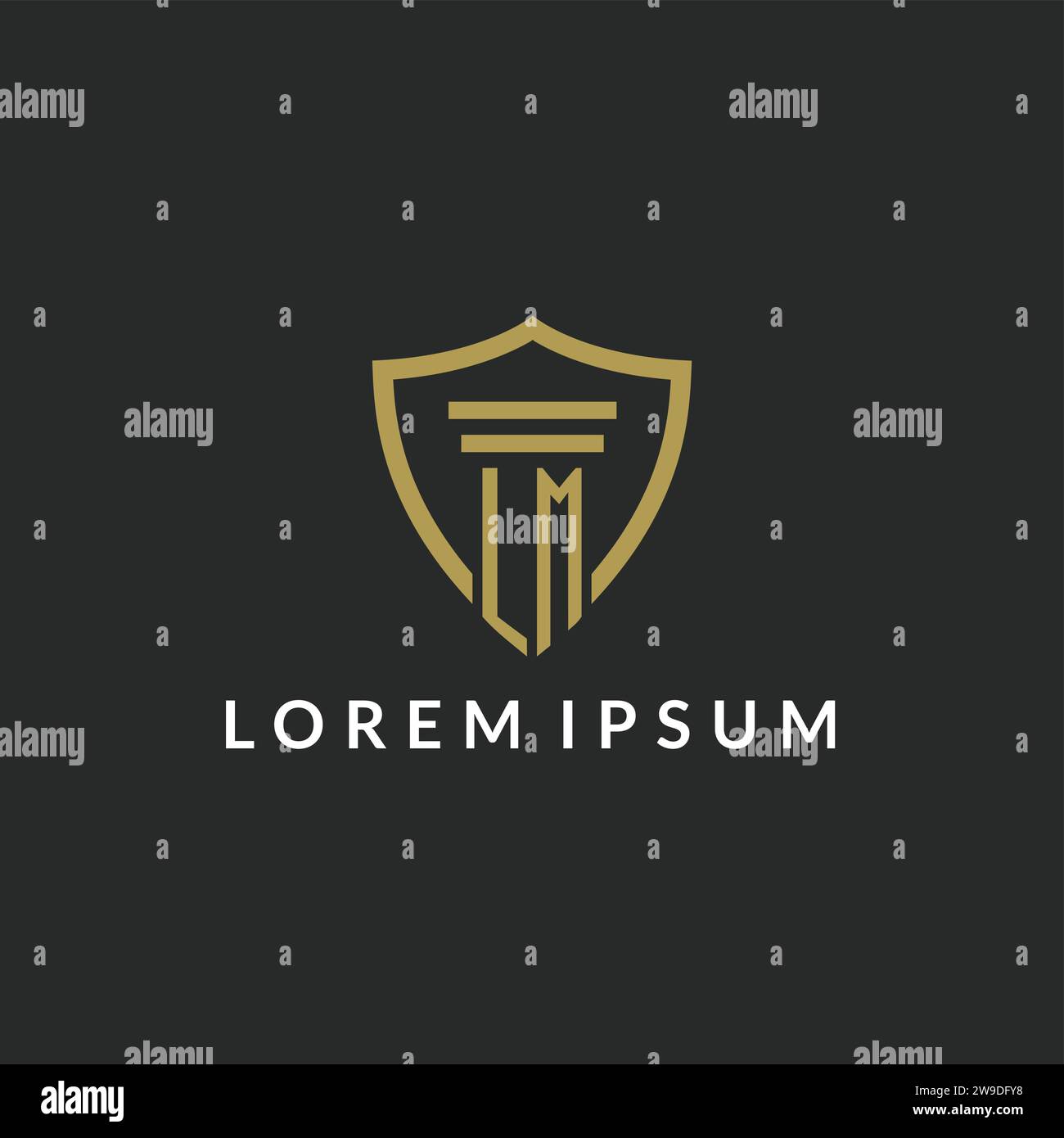 LM initial monogram logo with pillar and shield style design ideas Stock Vector