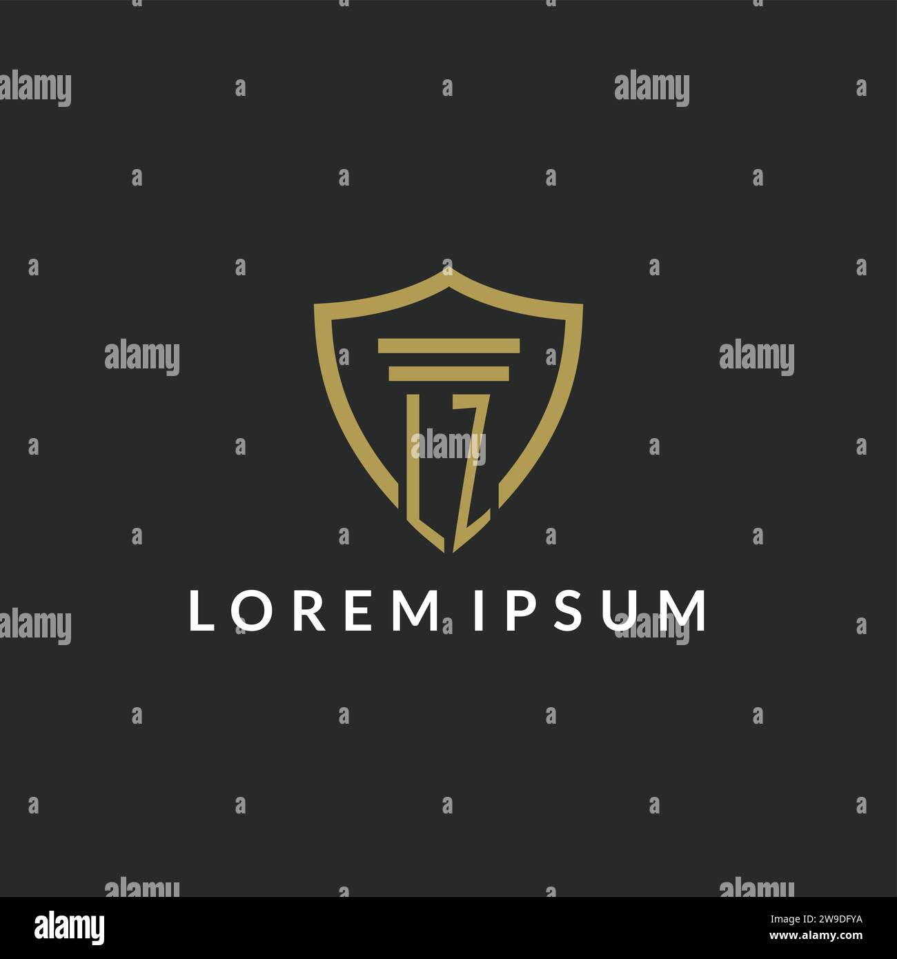 LZ initial monogram logo with pillar and shield style design ideas Stock Vector