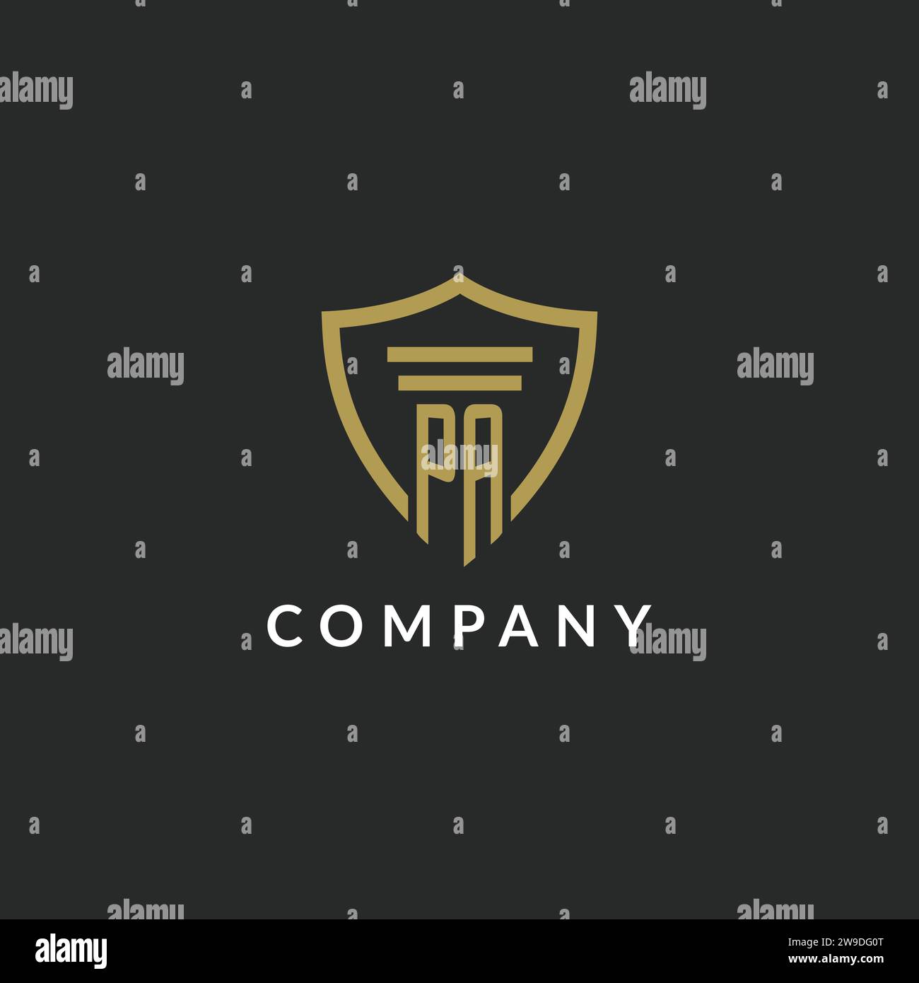 PA initial monogram logo with pillar and shield style design ideas Stock Vector