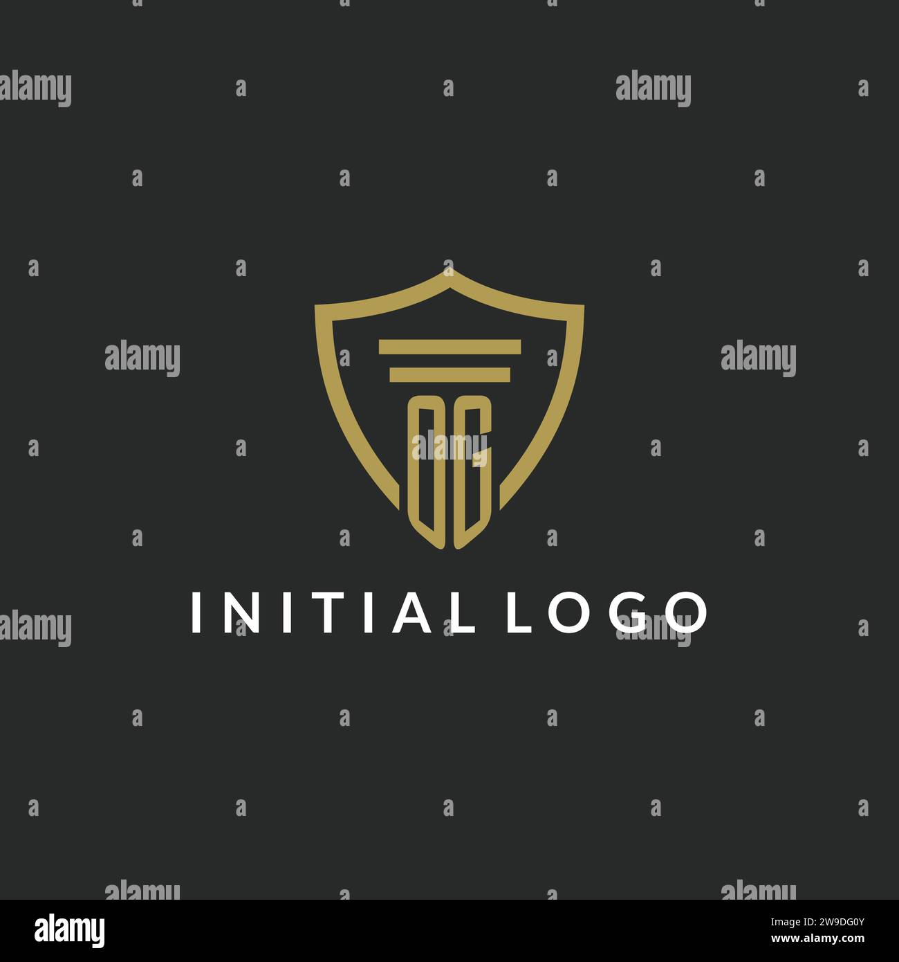 OG initial monogram logo with pillar and shield style design ideas Stock Vector