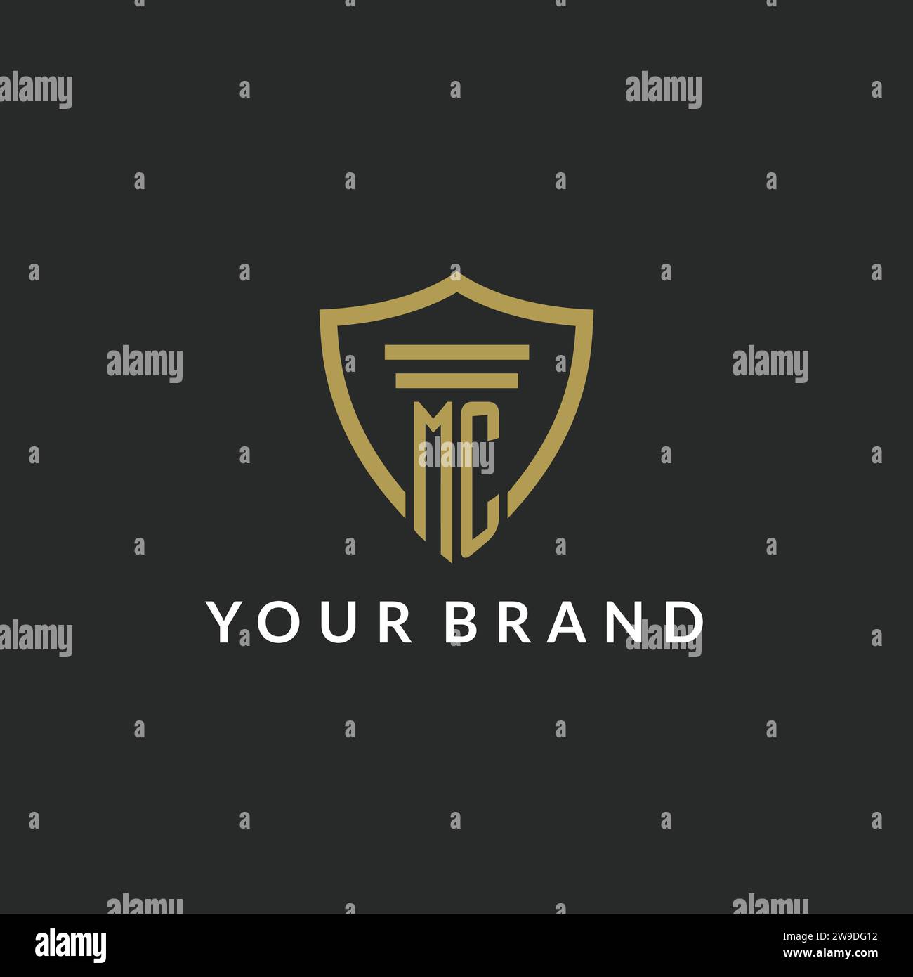 MC initial monogram logo with pillar and shield style design ideas Stock Vector