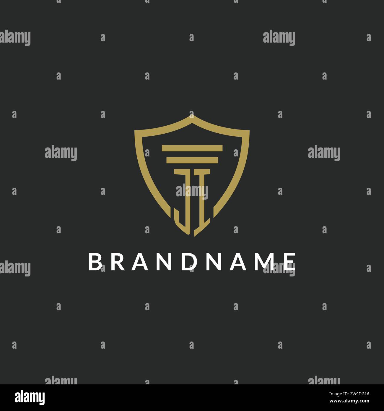 JI initial monogram logo with pillar and shield style design ideas Stock Vector