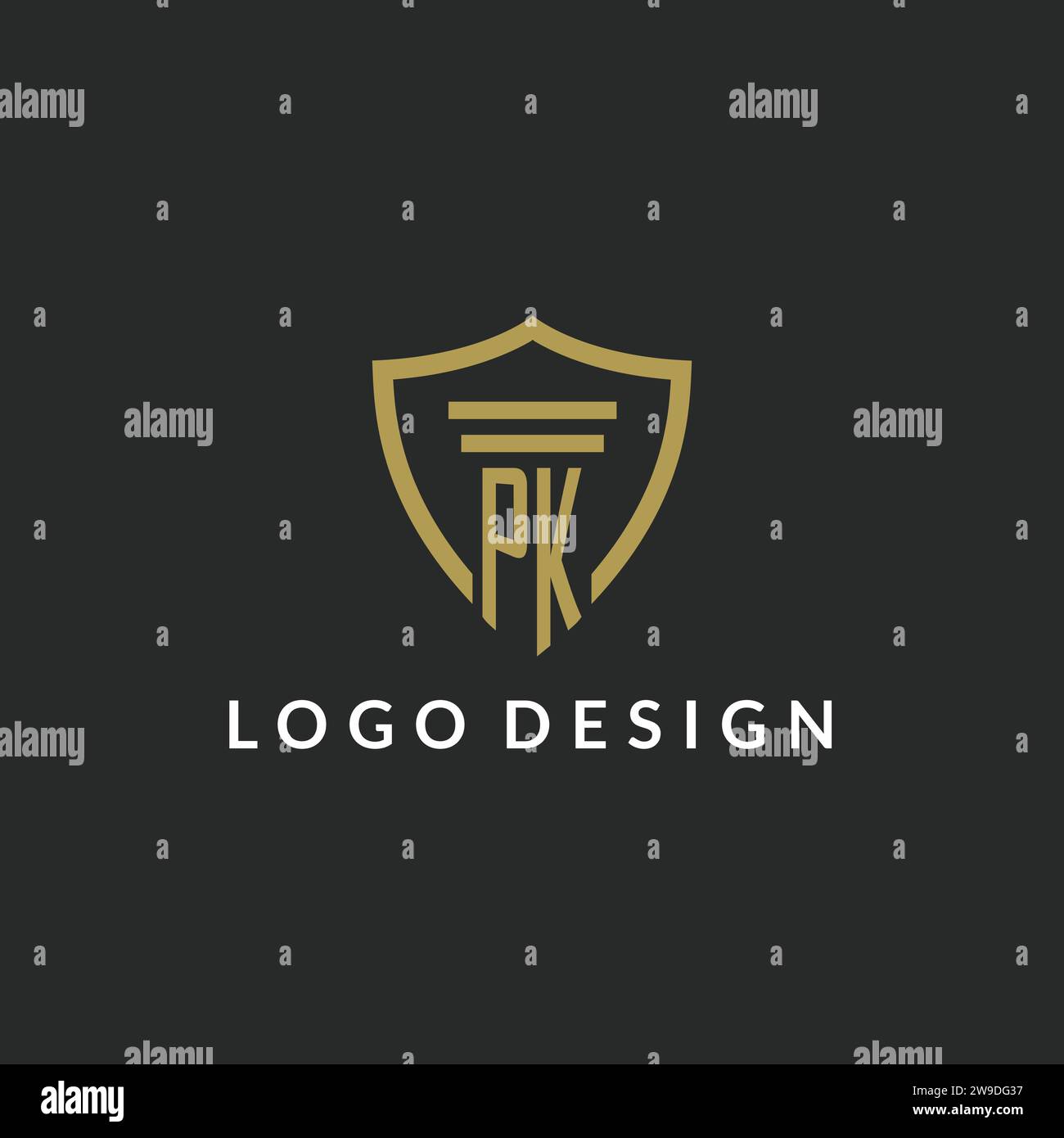 PK initial monogram logo with pillar and shield style design ideas Stock Vector