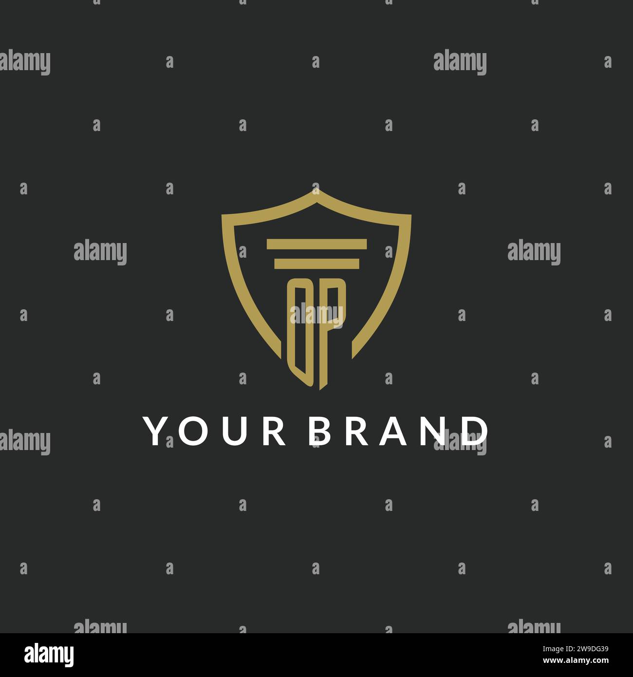 OP initial monogram logo with pillar and shield style design ideas Stock Vector