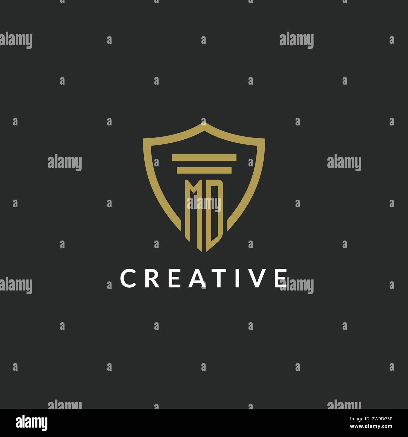 MD initial monogram logo with pillar and shield style design ideas Stock Vector