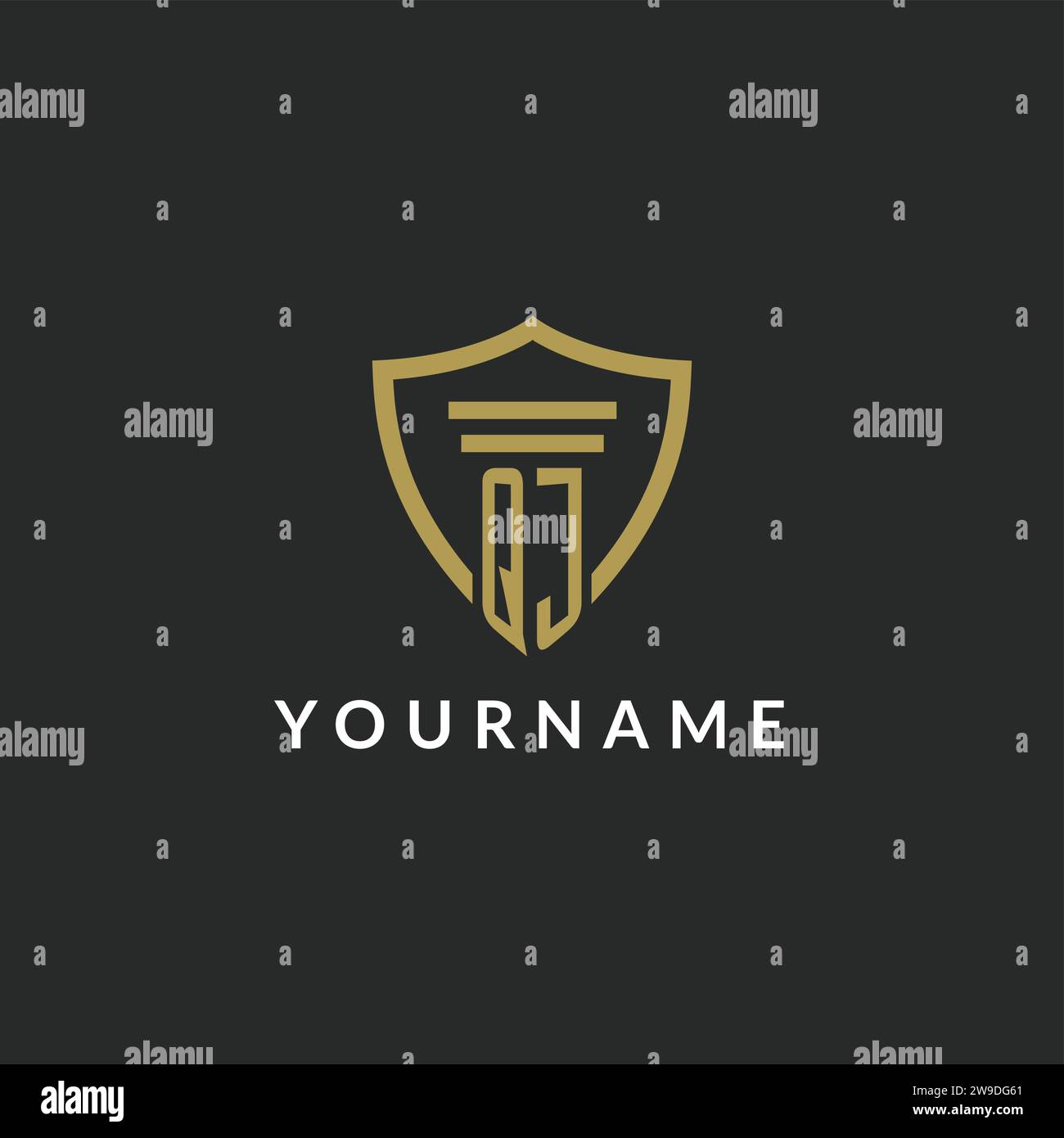 QJ initial monogram logo with pillar and shield style design ideas Stock Vector