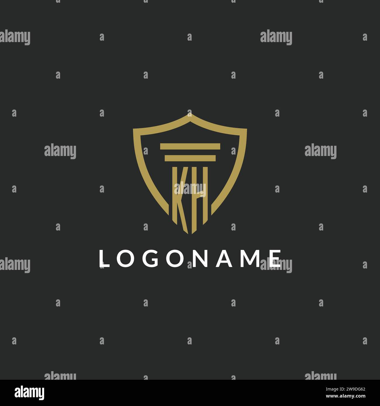 KH initial monogram logo with pillar and shield style design ideas Stock Vector