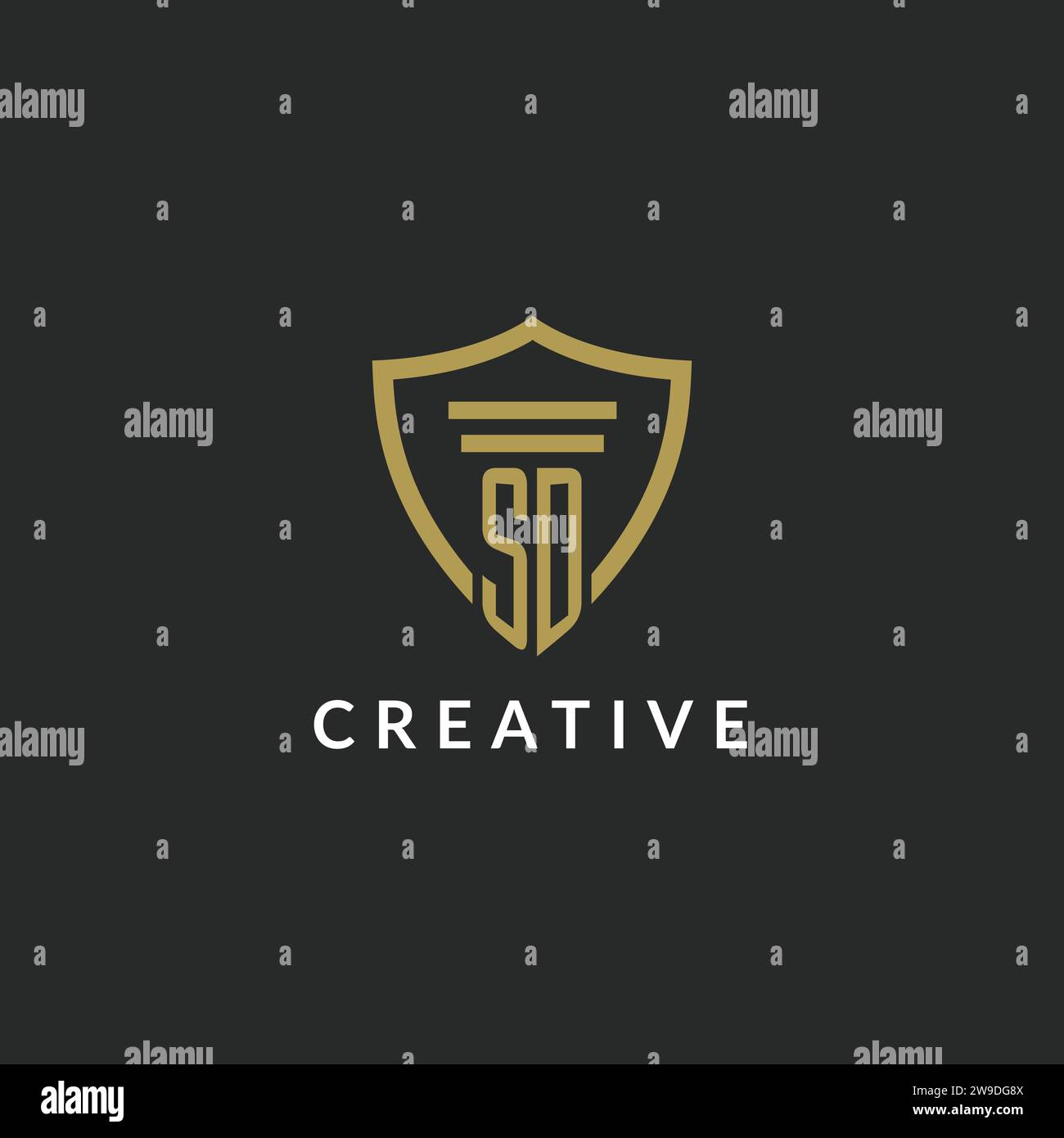 SD initial monogram logo with pillar and shield style design ideas Stock Vector