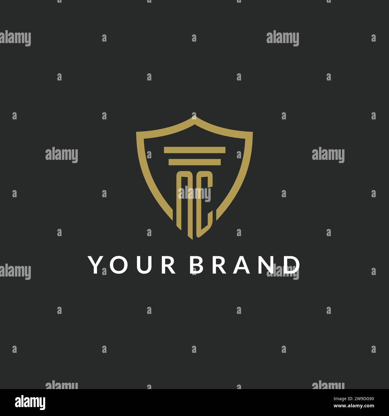 NC initial monogram logo with pillar and shield style design ideas Stock Vector