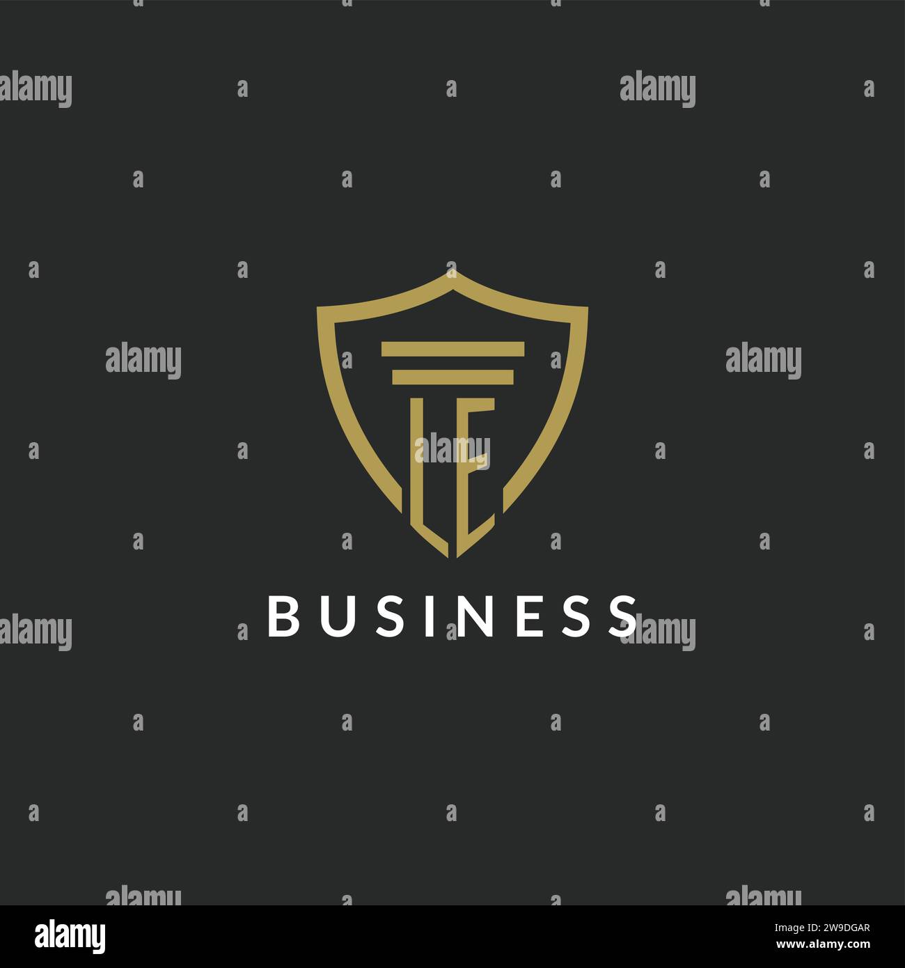 LE initial monogram logo with pillar and shield style design ideas Stock Vector