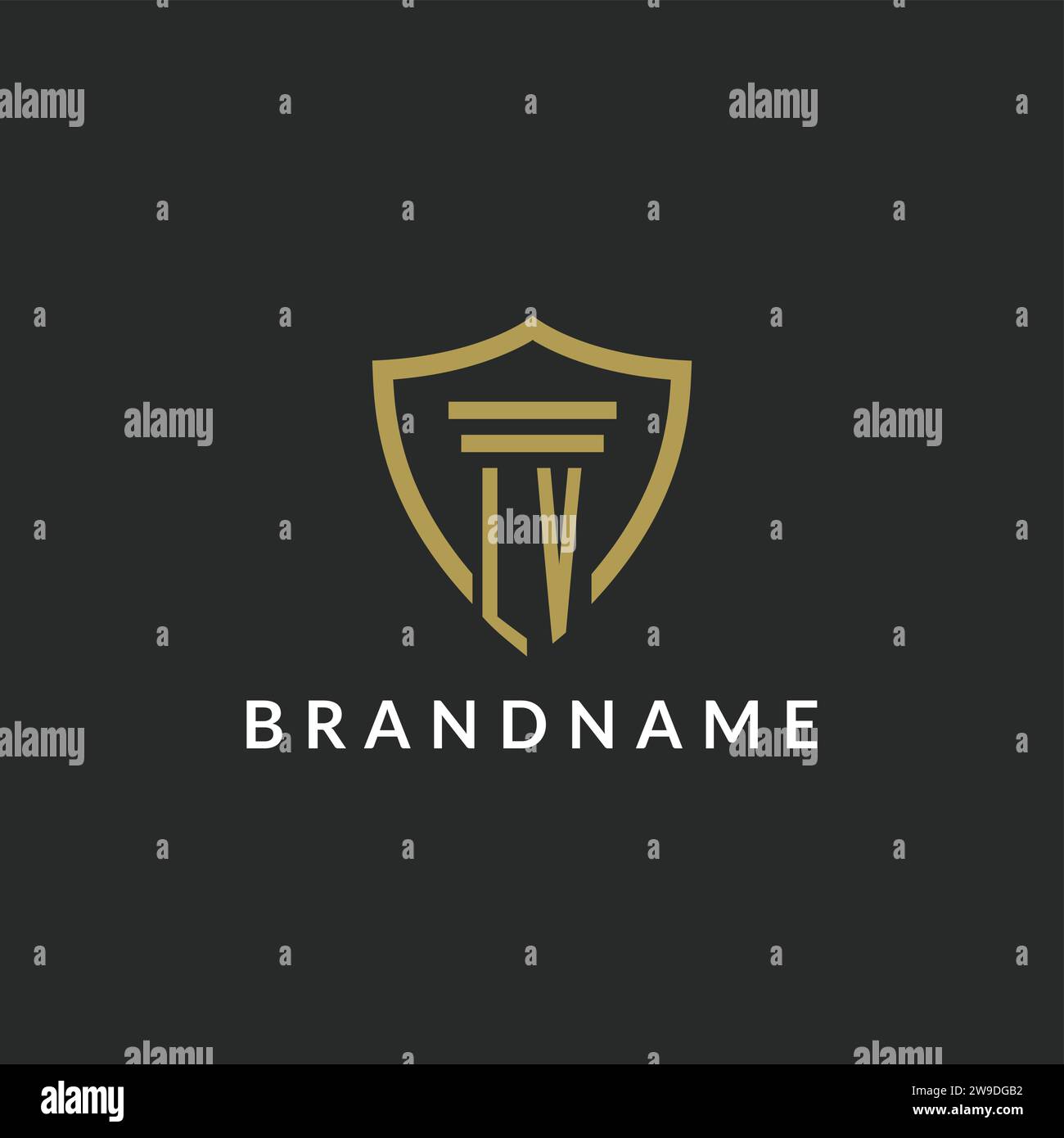LV initial monogram logo with pillar and shield style design ideas Stock Vector