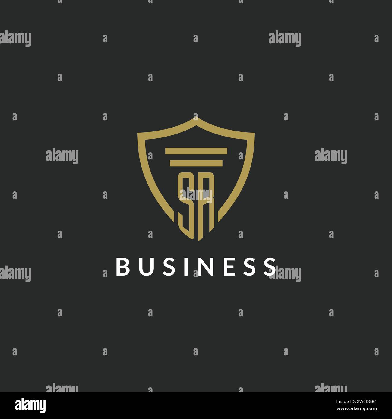 SR initial monogram logo with pillar and shield style design ideas Stock Vector