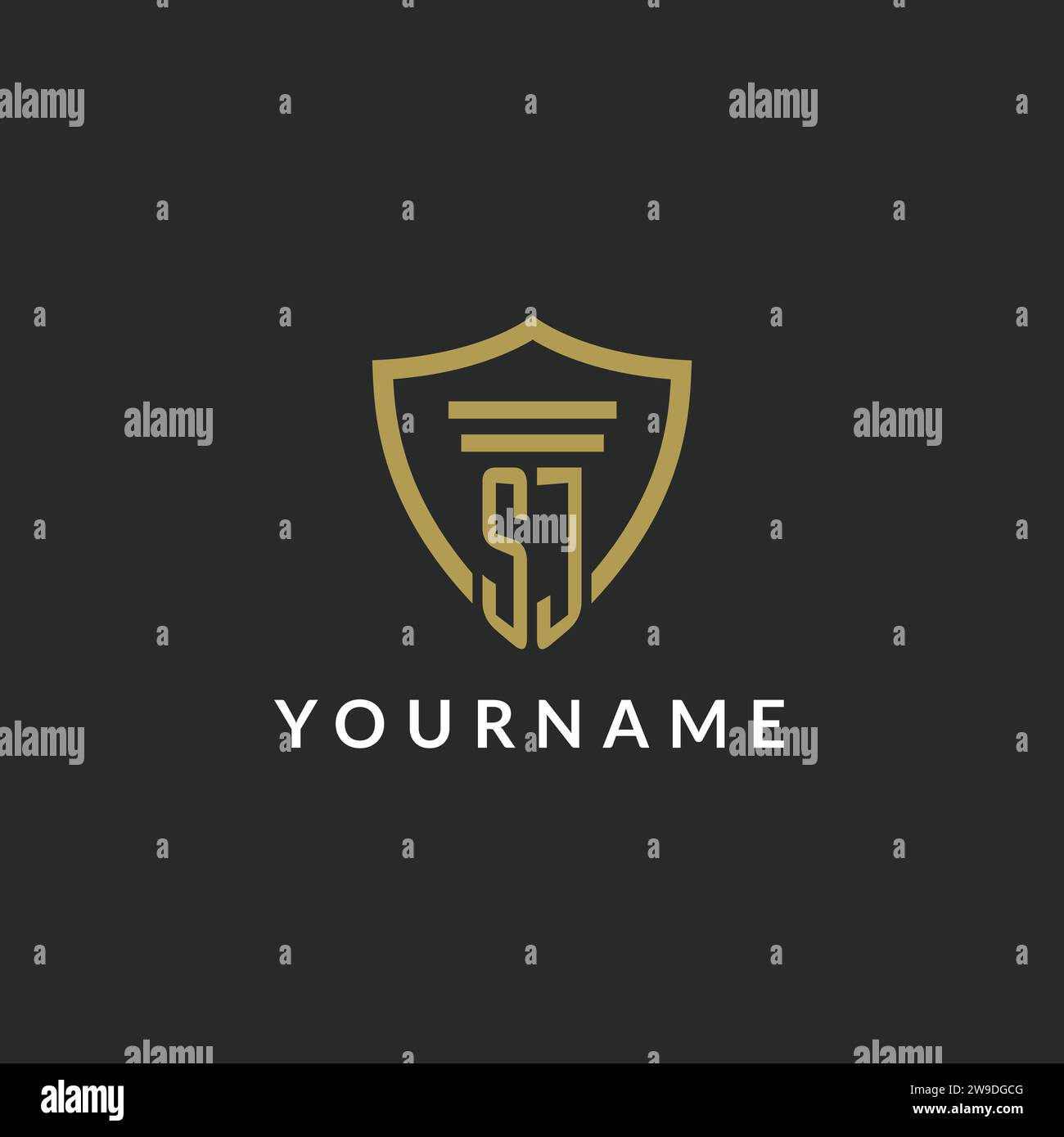 SJ initial monogram logo with pillar and shield style design ideas Stock Vector