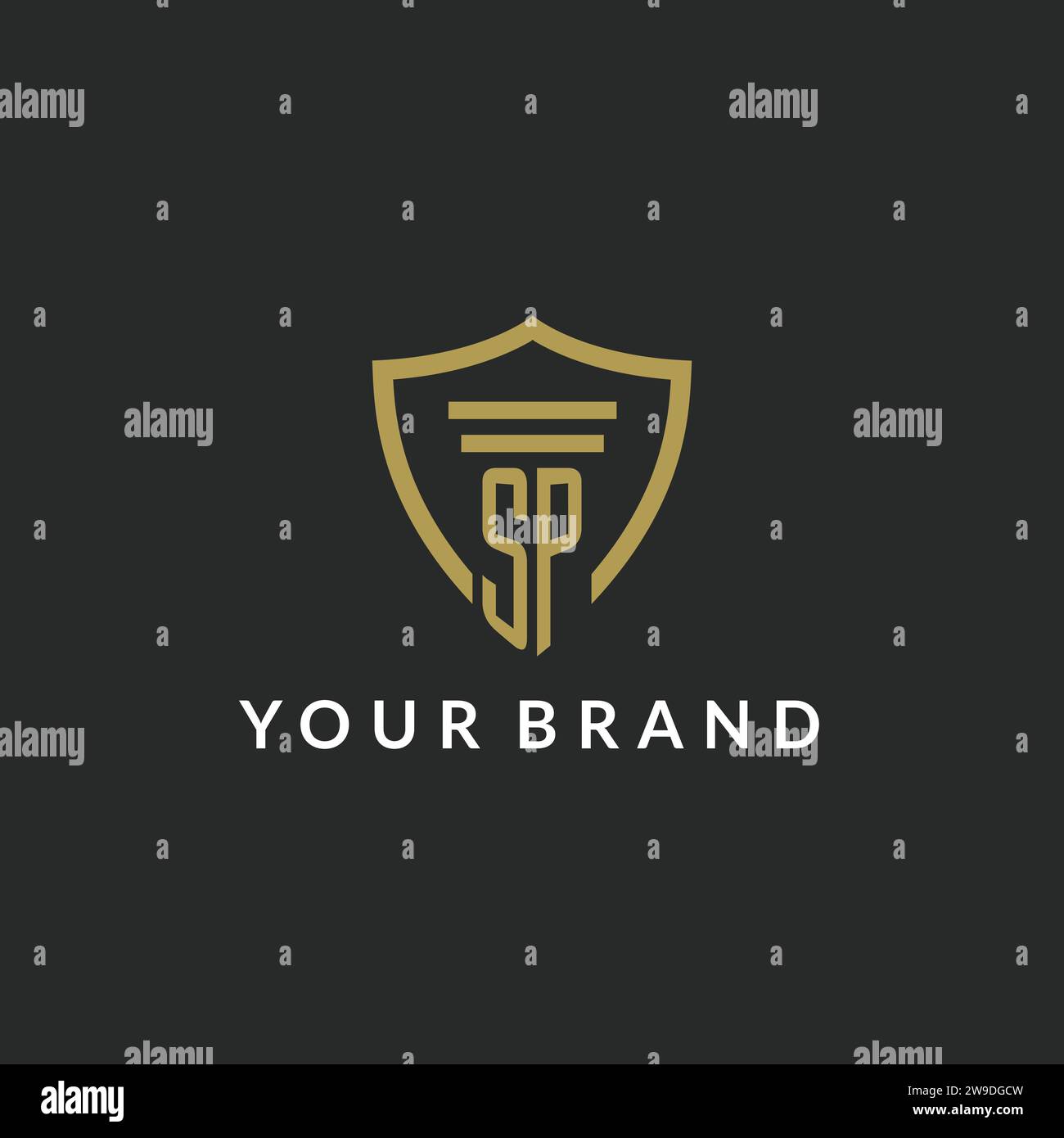 SP initial monogram logo with pillar and shield style design ideas Stock Vector