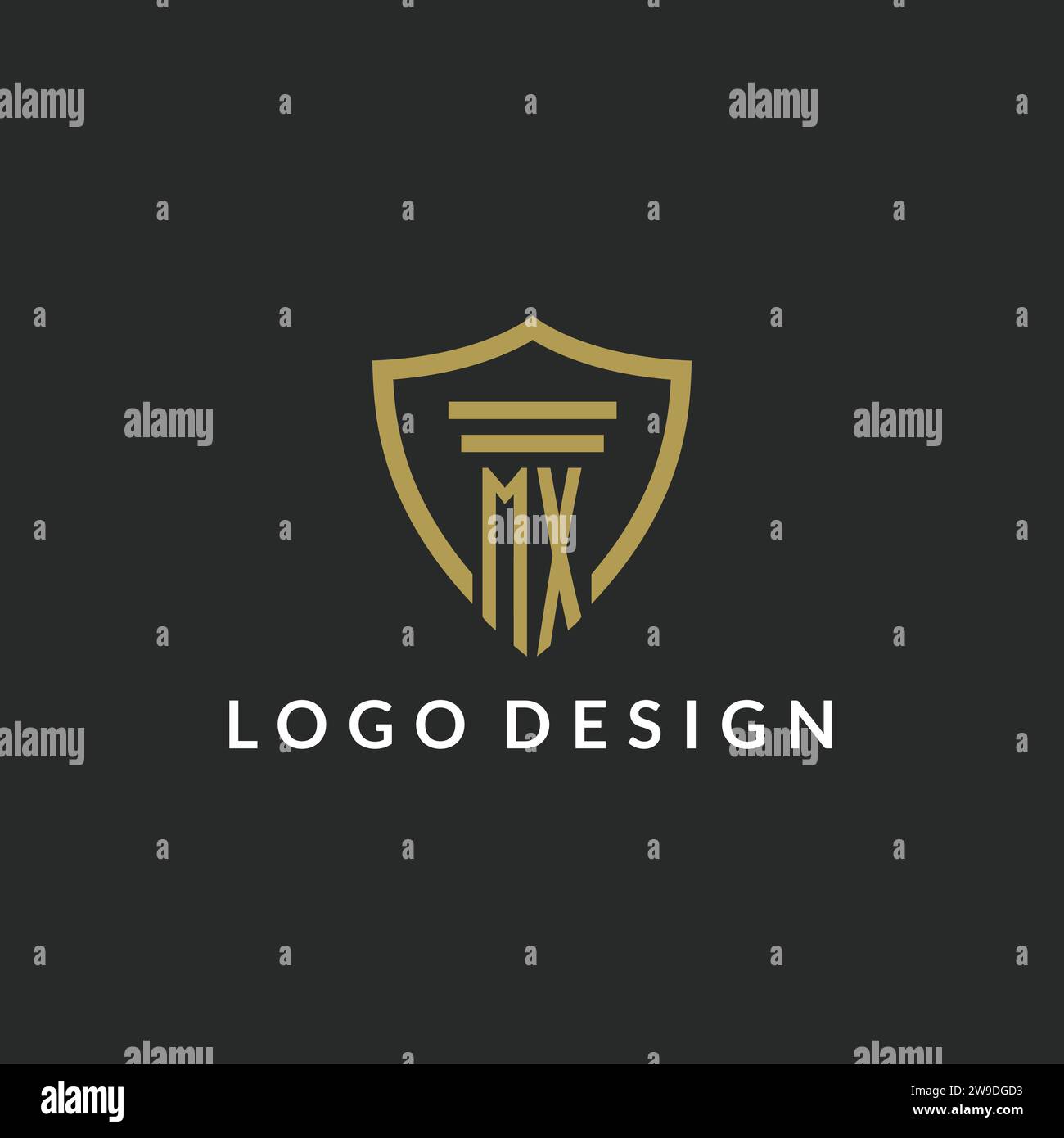 MX initial monogram logo with pillar and shield style design ideas Stock Vector