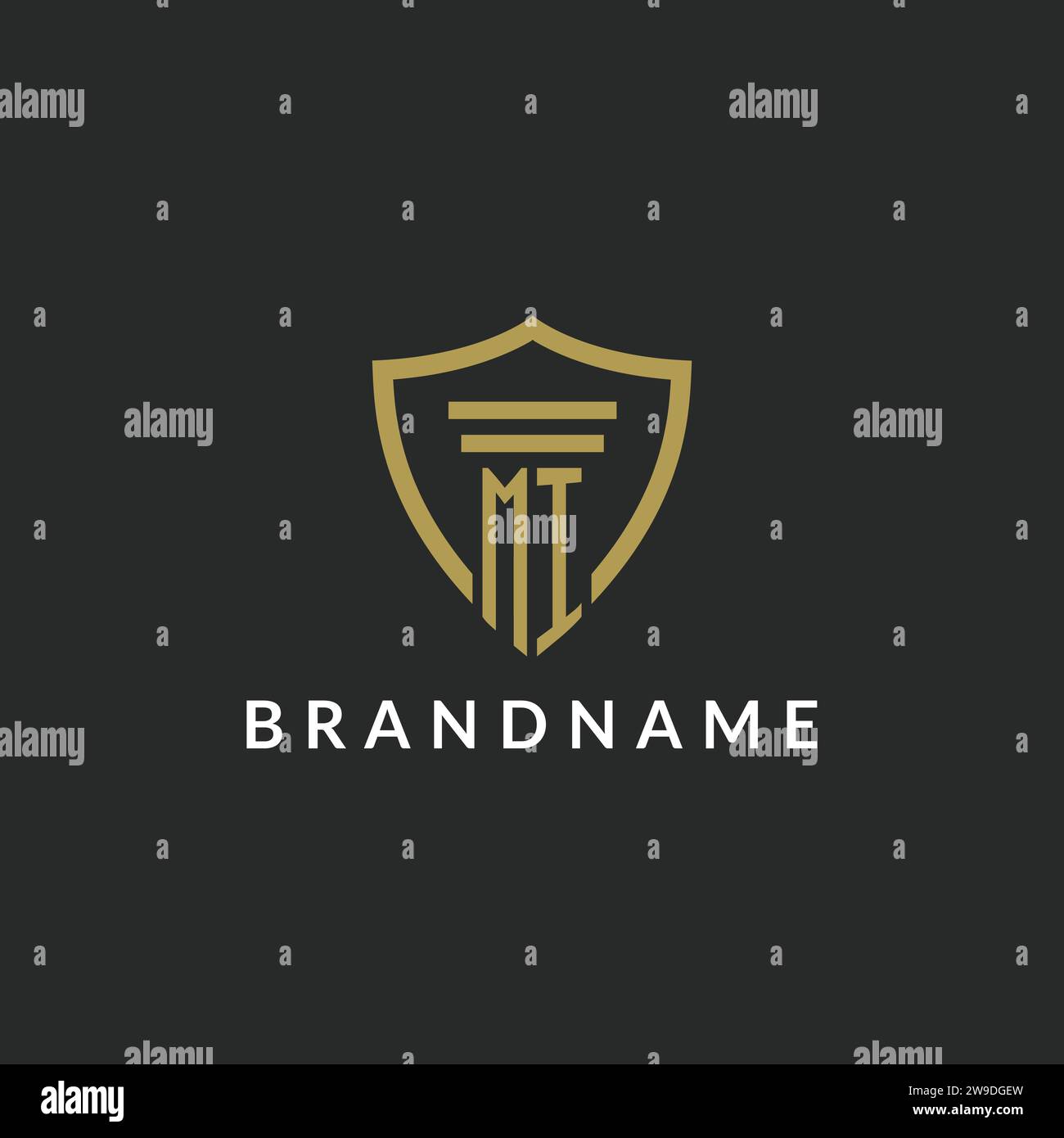 MI initial monogram logo with pillar and shield style design ideas Stock Vector