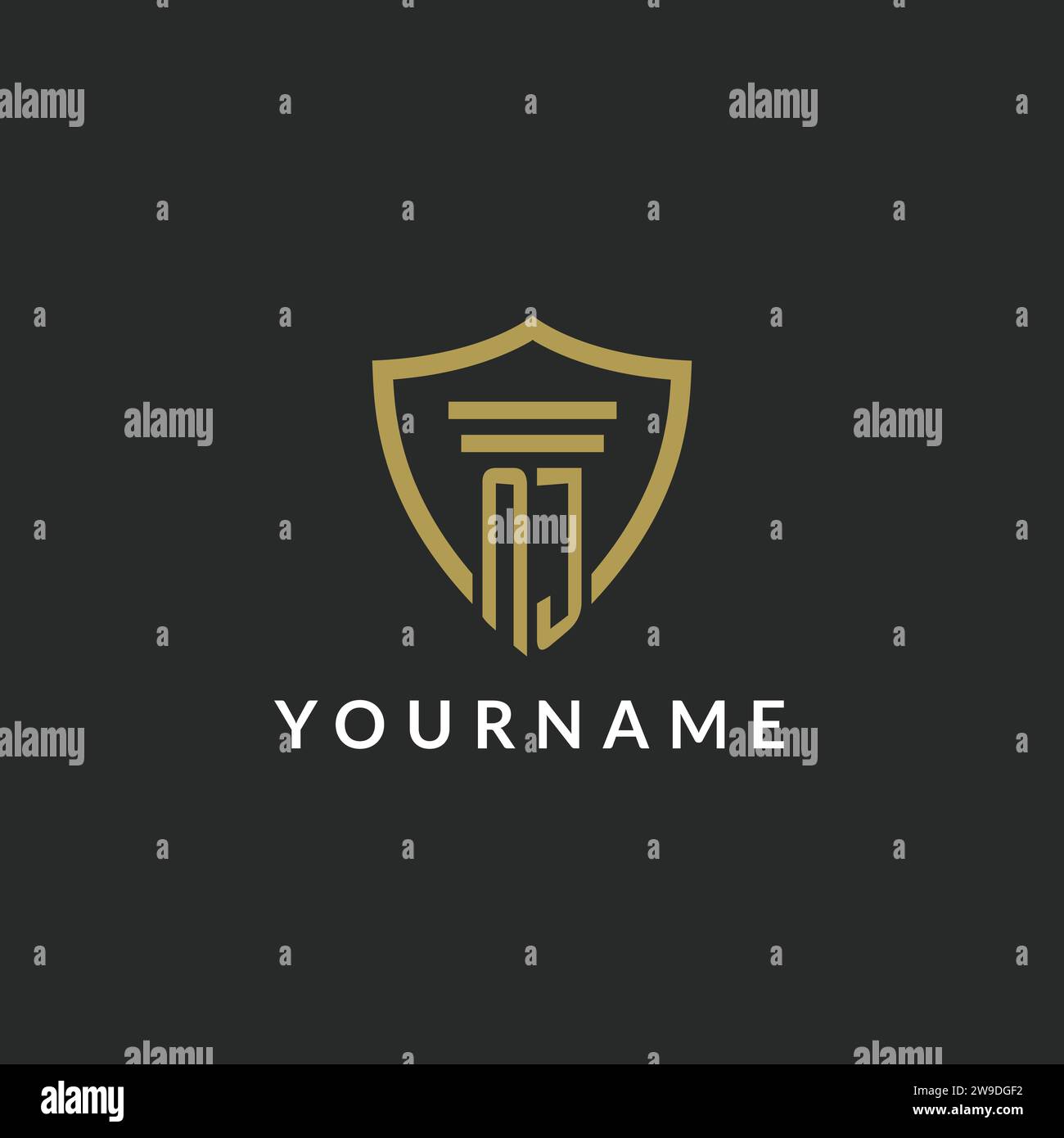 NJ initial monogram logo with pillar and shield style design ideas Stock Vector