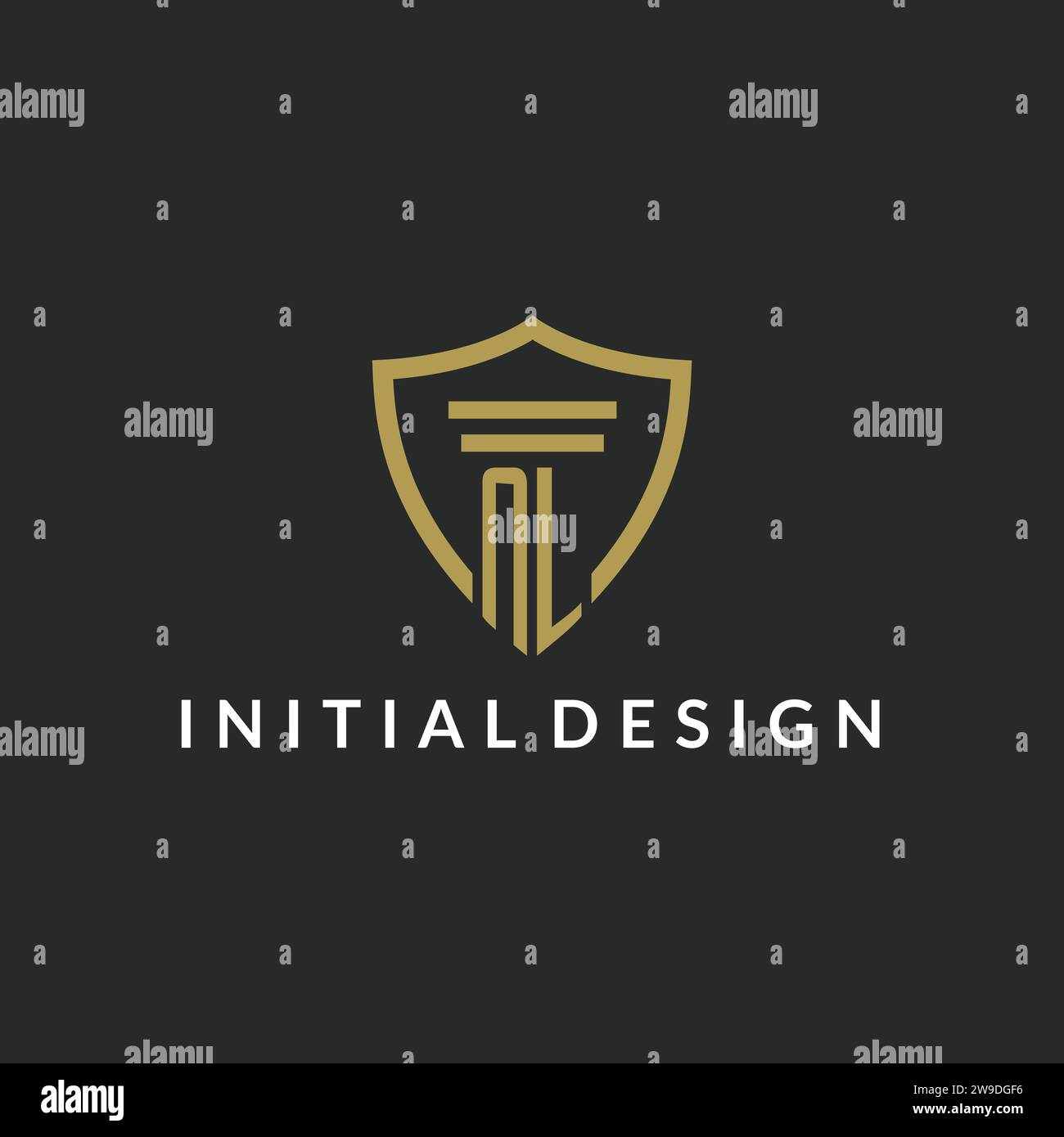 NL initial monogram logo with pillar and shield style design ideas Stock Vector