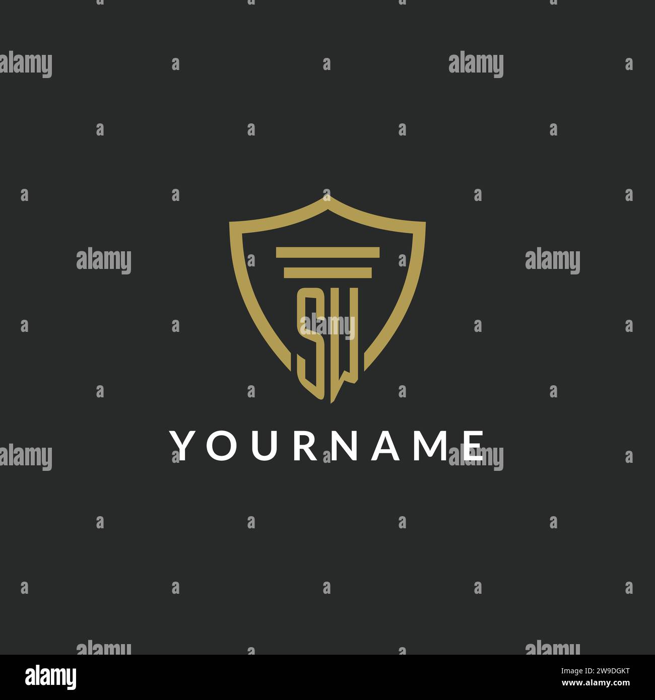 SW initial monogram logo with pillar and shield style design ideas Stock Vector
