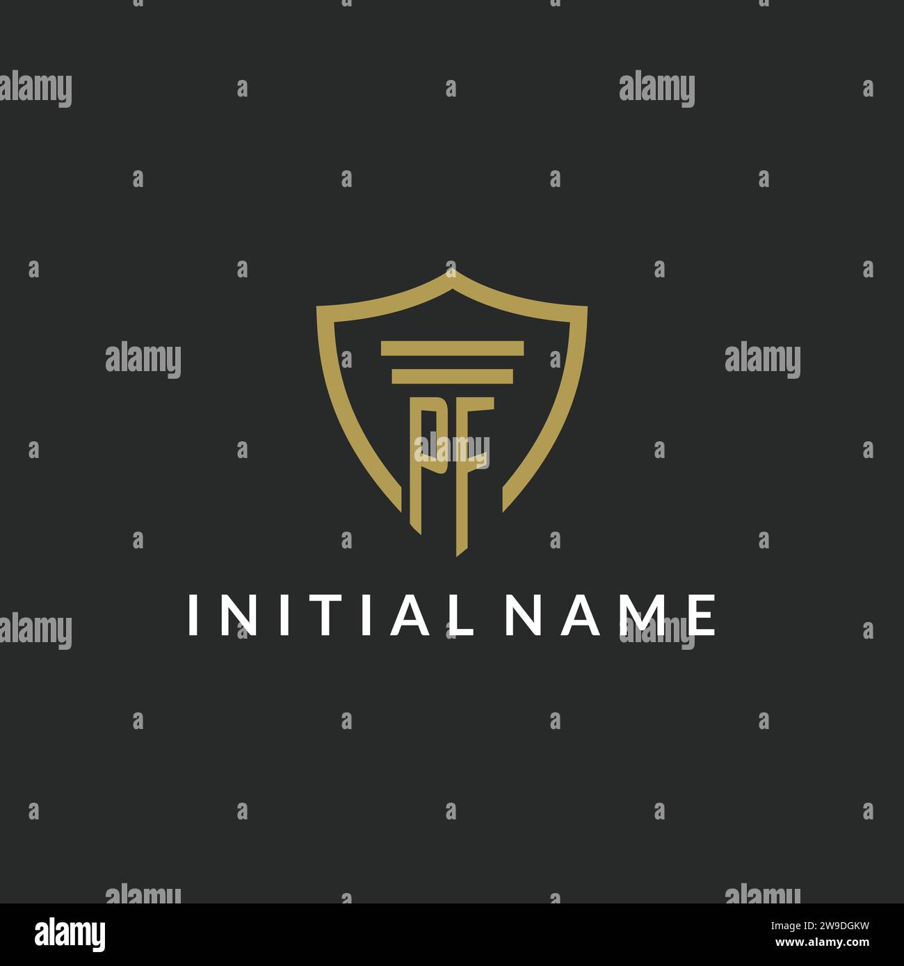 PF initial monogram logo with pillar and shield style design ideas Stock Vector