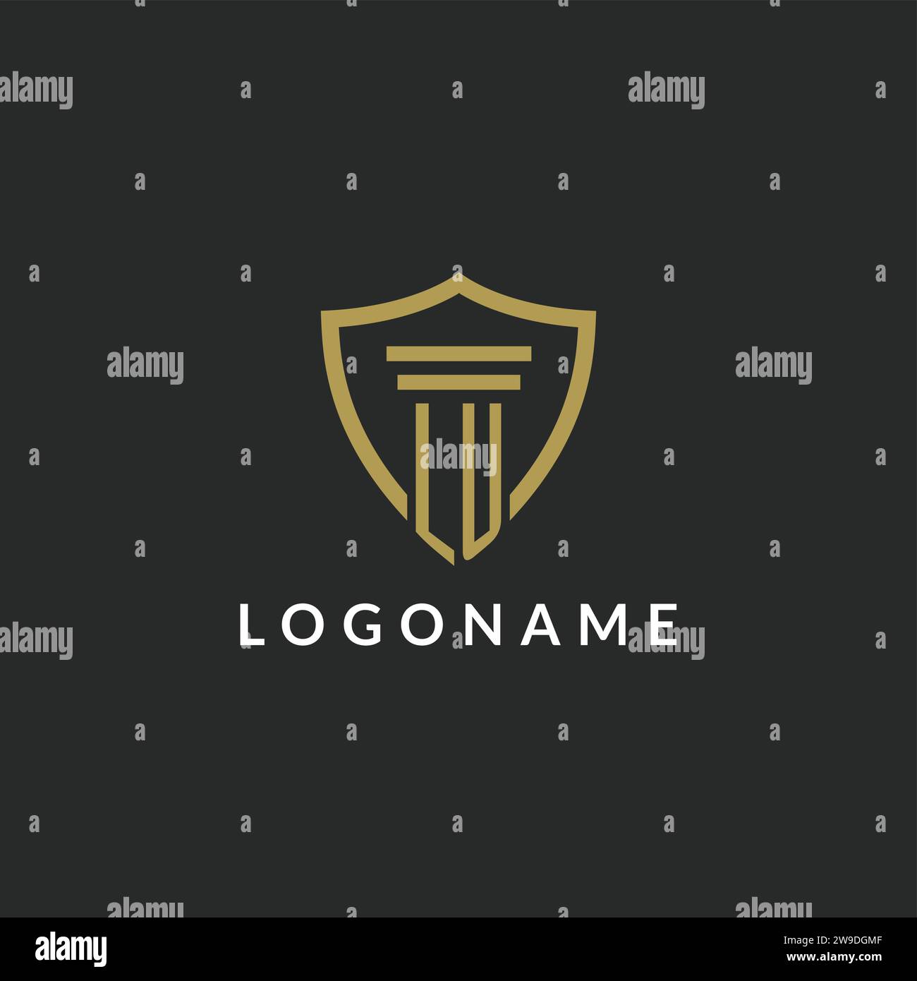 LU initial monogram logo with pillar and shield style design ideas Stock Vector