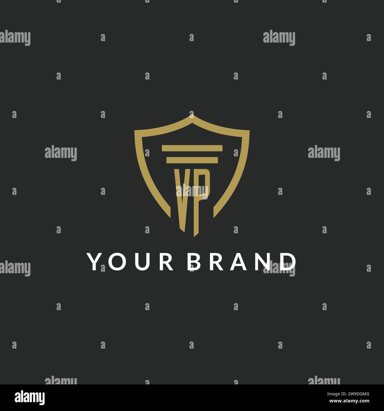 VP initial monogram logo with pillar and shield style design ideas Stock Vector