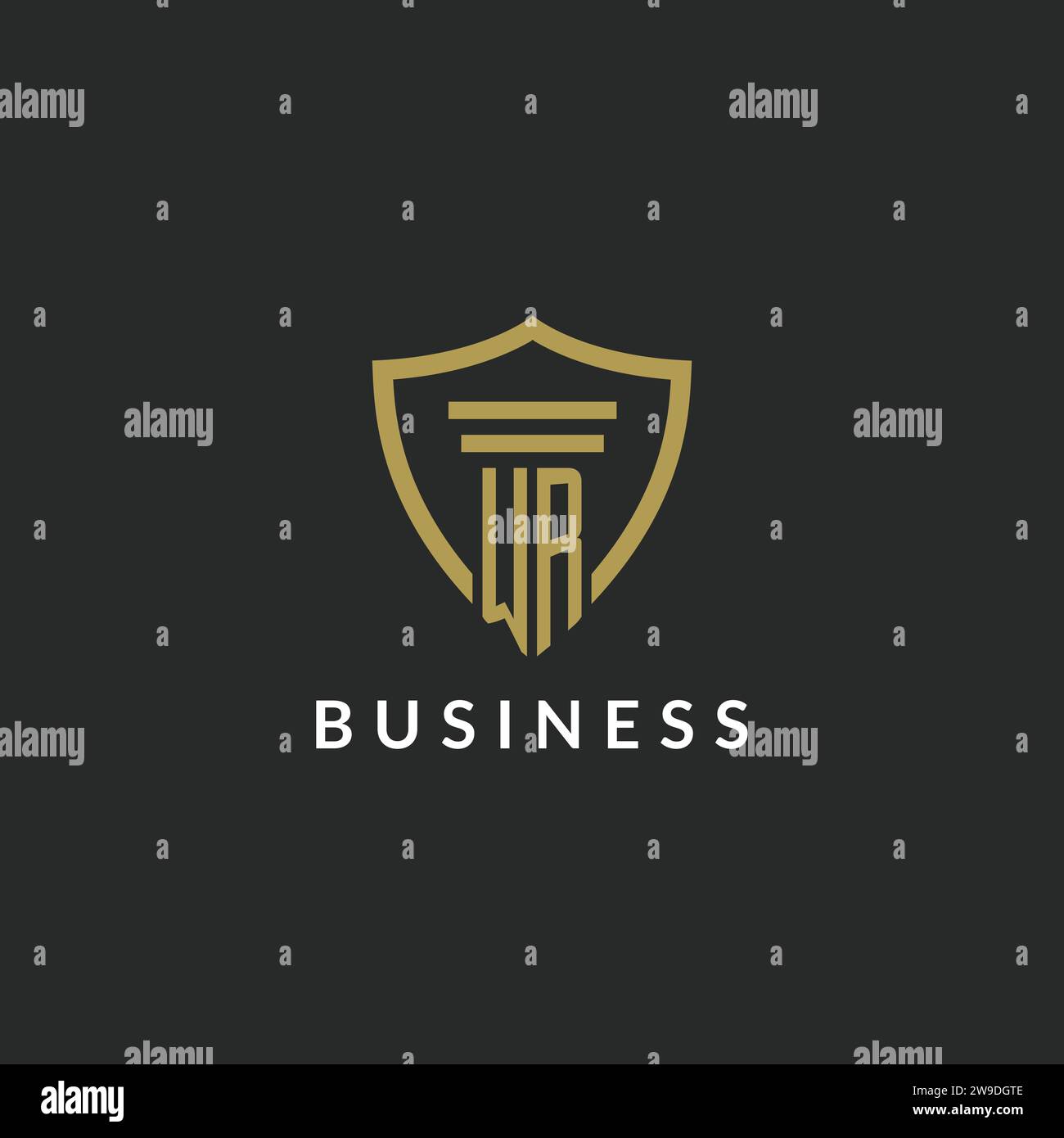 WR initial monogram logo with pillar and shield style design ideas Stock Vector