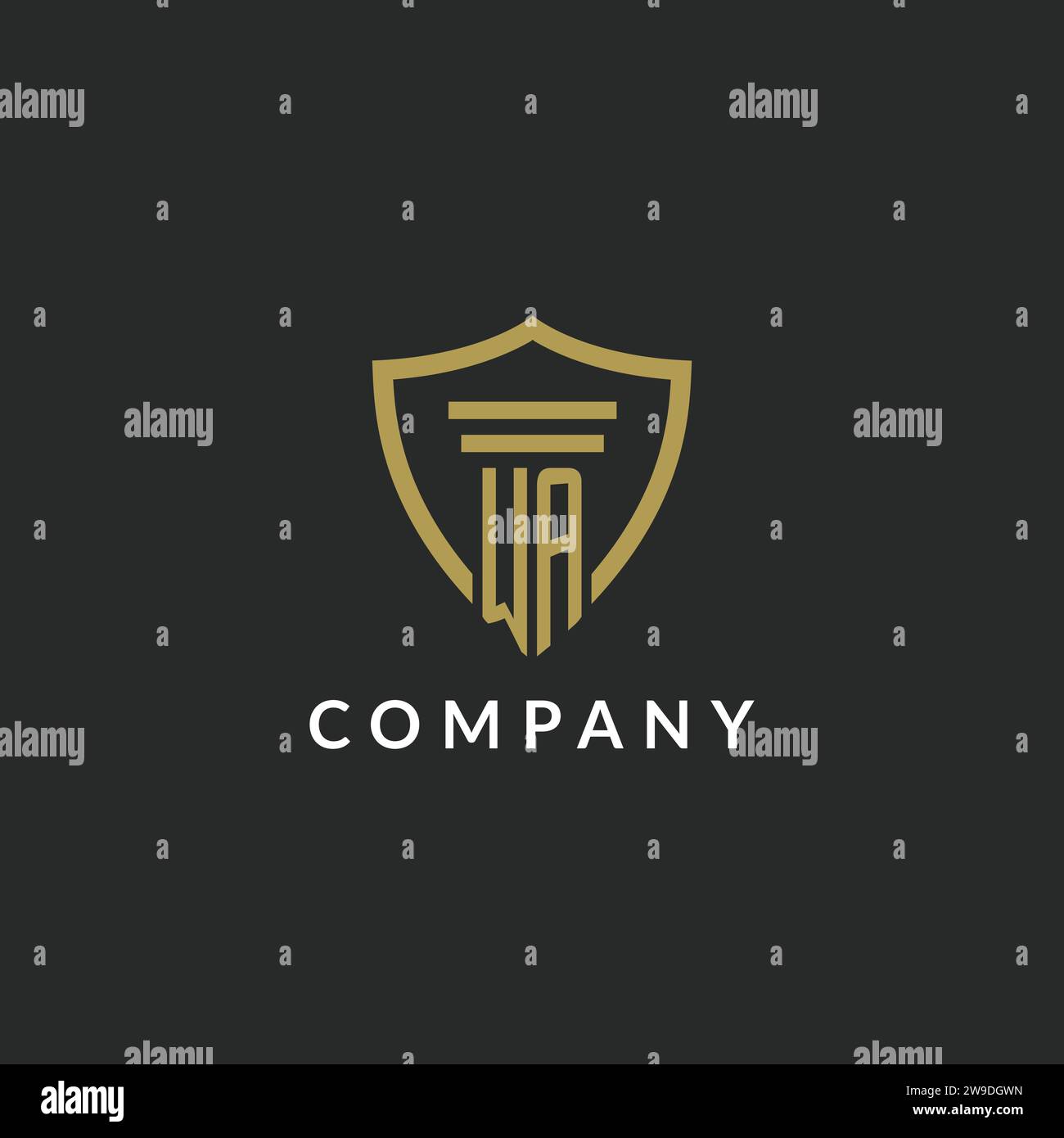 WA initial monogram logo with pillar and shield style design ideas Stock Vector