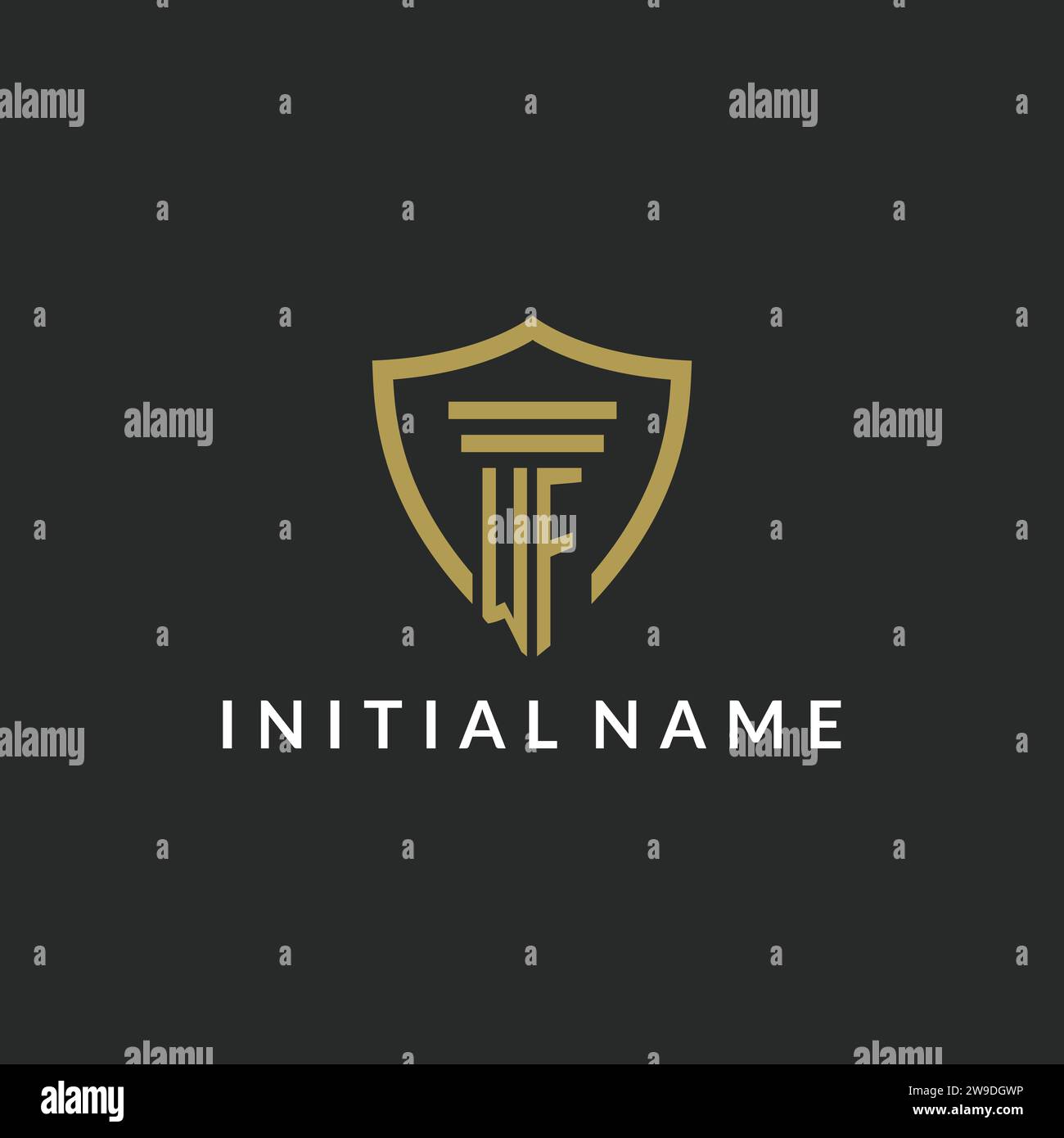 WF initial monogram logo with pillar and shield style design ideas Stock Vector