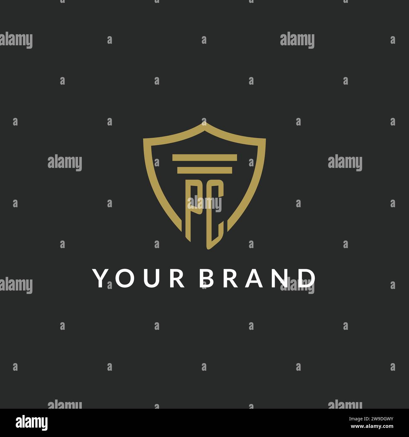PC initial monogram logo with pillar and shield style design ideas Stock Vector