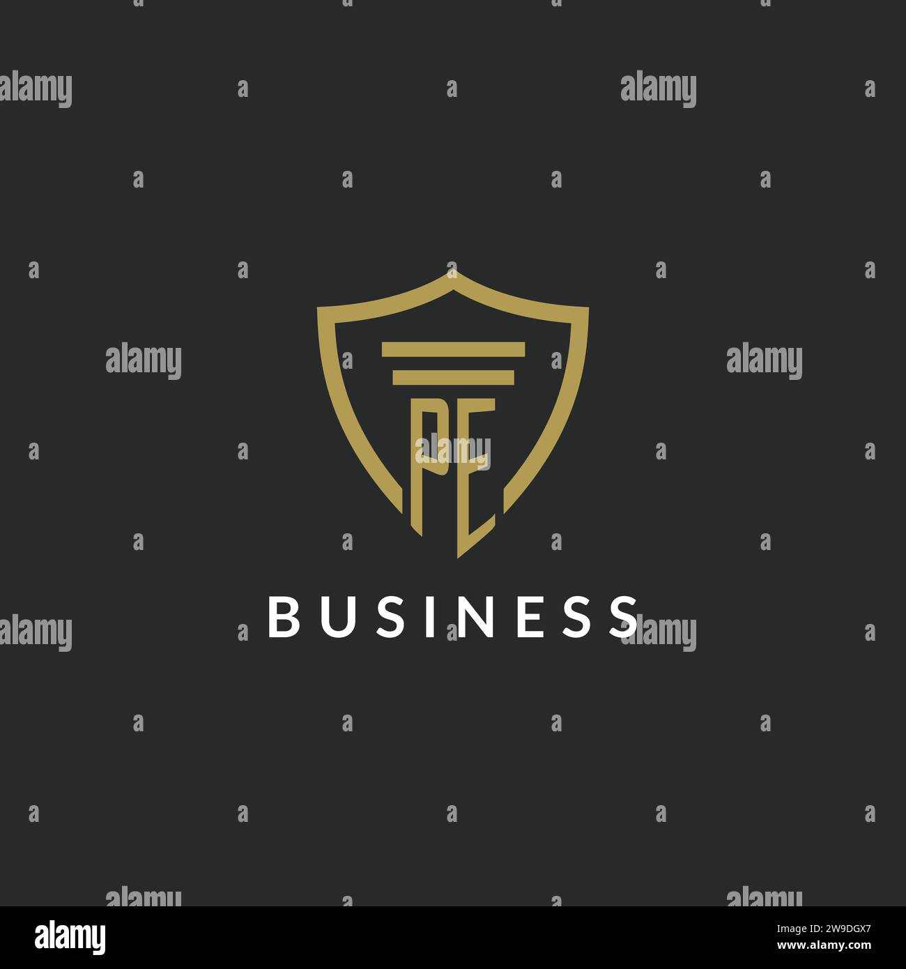 PE initial monogram logo with pillar and shield style design ideas Stock Vector