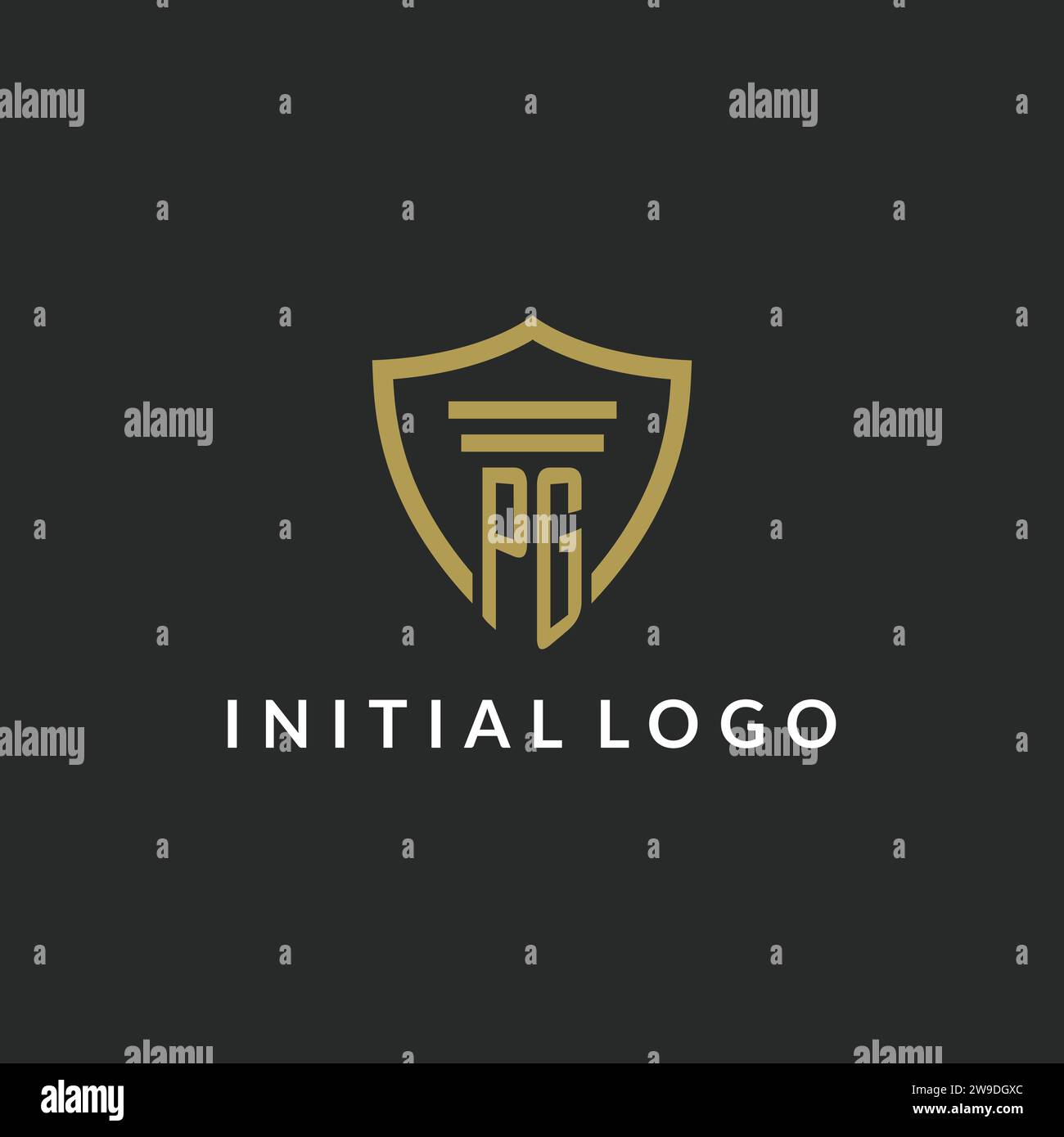 PG initial monogram logo with pillar and shield style design ideas Stock Vector