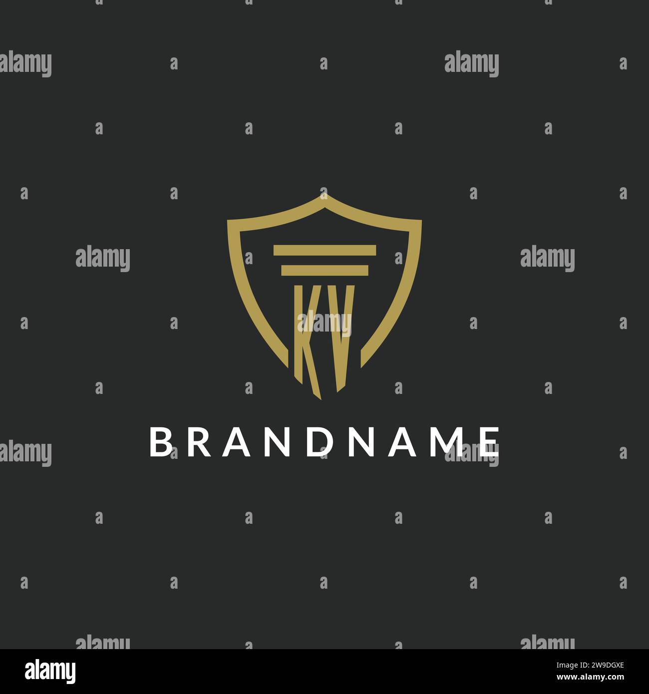 KV initial monogram logo with pillar and shield style design ideas Stock Vector