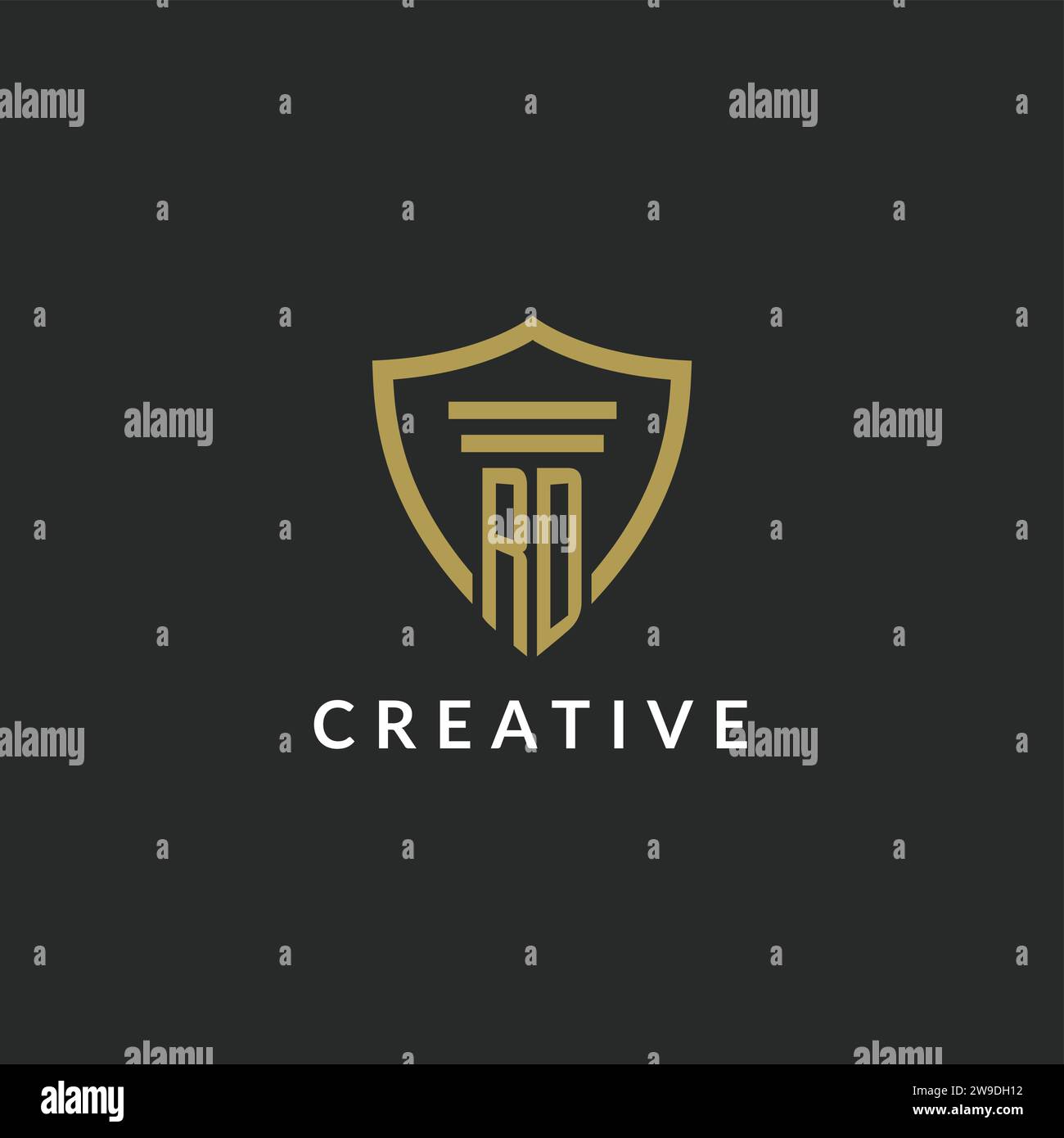 RD initial monogram logo with pillar and shield style design ideas Stock Vector