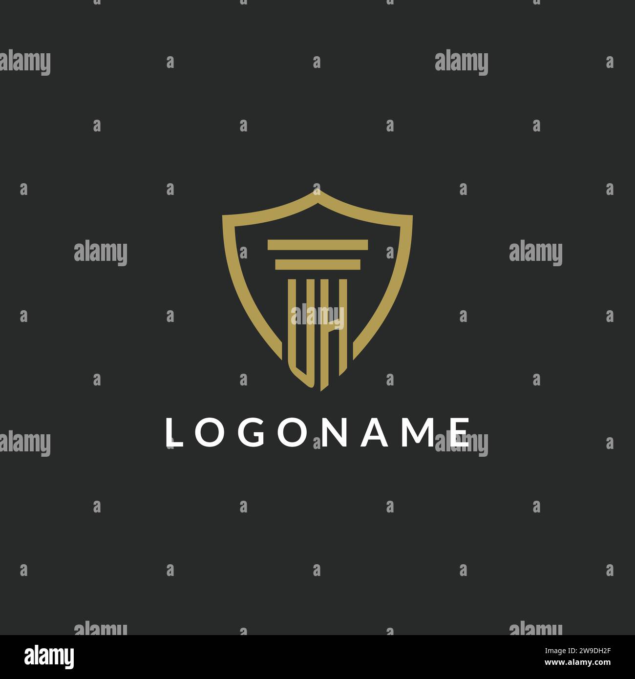 UH initial monogram logo with pillar and shield style design ideas Stock Vector