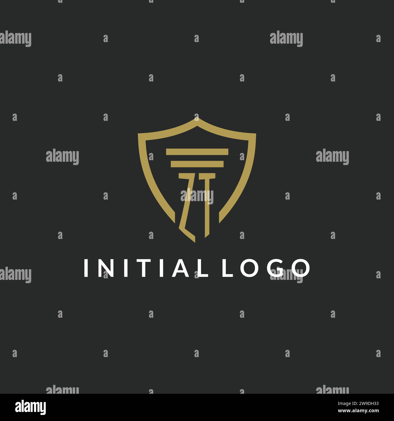 ZT initial monogram logo with pillar and shield style design ideas Stock Vector