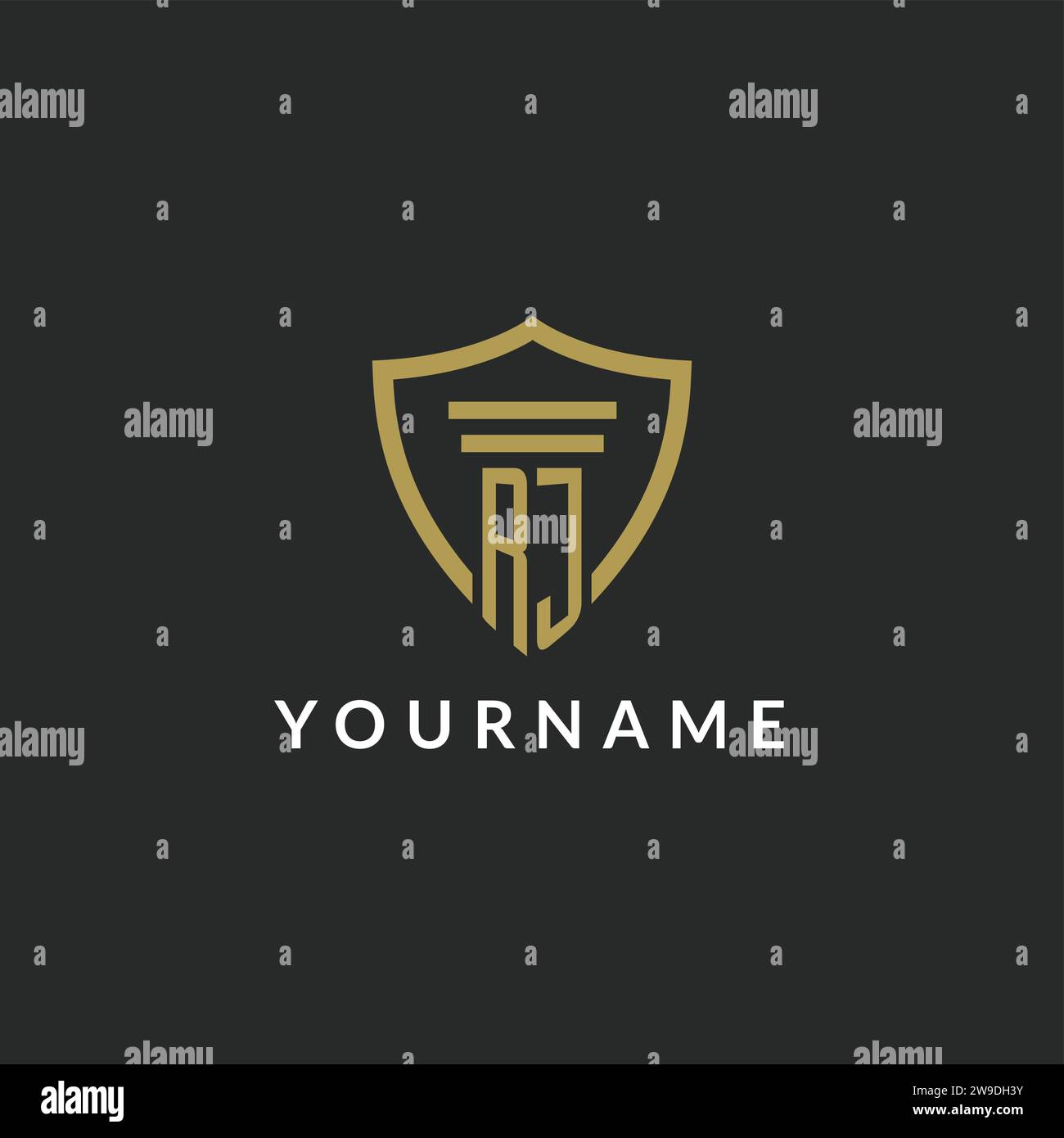 RJ initial monogram logo with pillar and shield style design ideas Stock Vector
