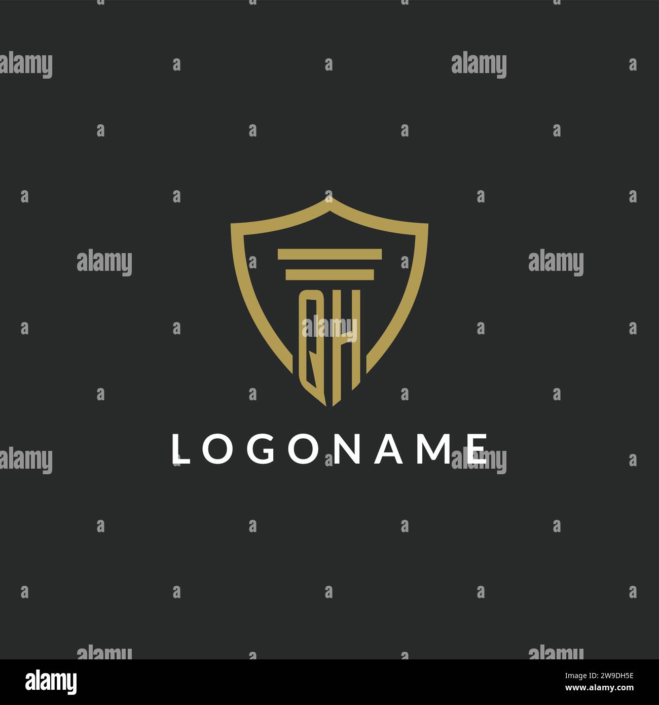 QH initial monogram logo with pillar and shield style design ideas Stock Vector