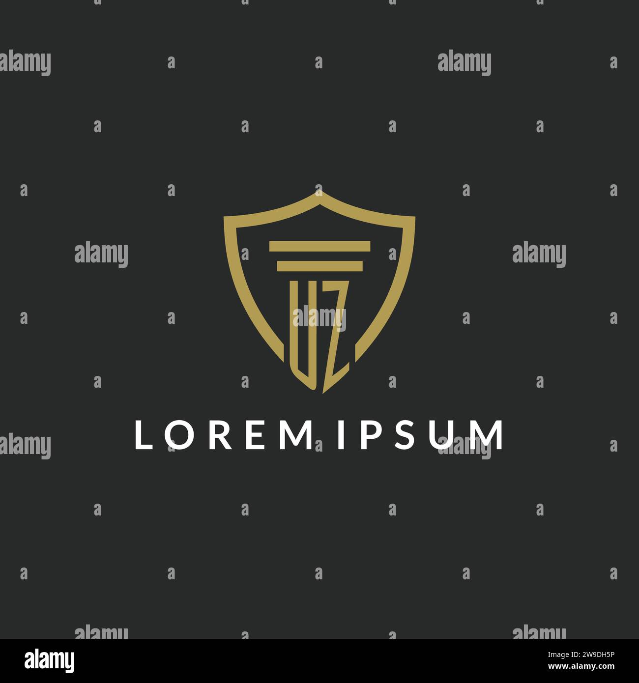 UZ initial monogram logo with pillar and shield style design ideas Stock Vector