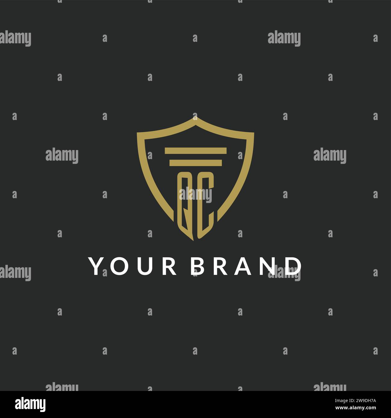 QC initial monogram logo with pillar and shield style design ideas Stock Vector