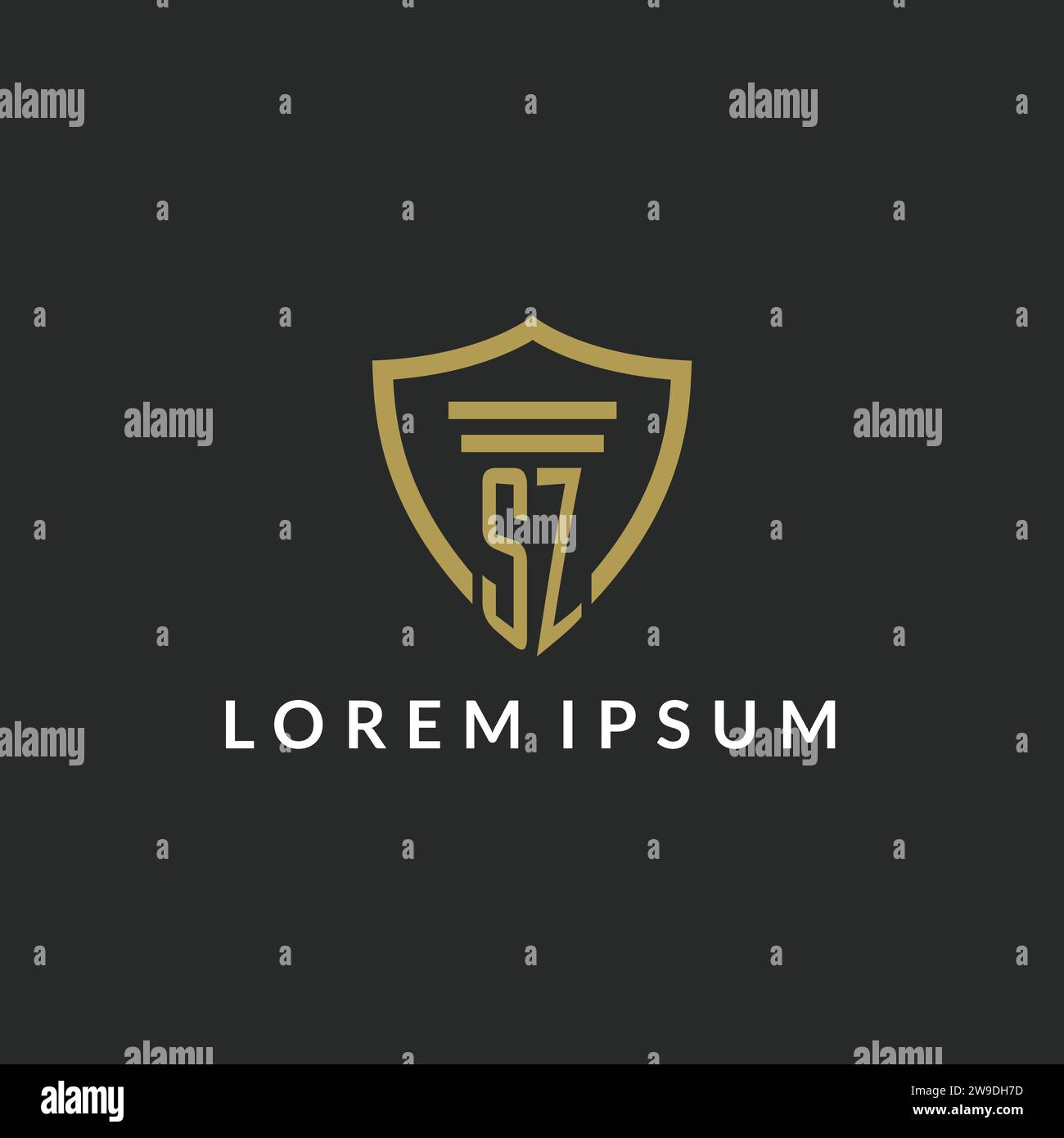 SZ initial monogram logo with pillar and shield style design ideas Stock Vector